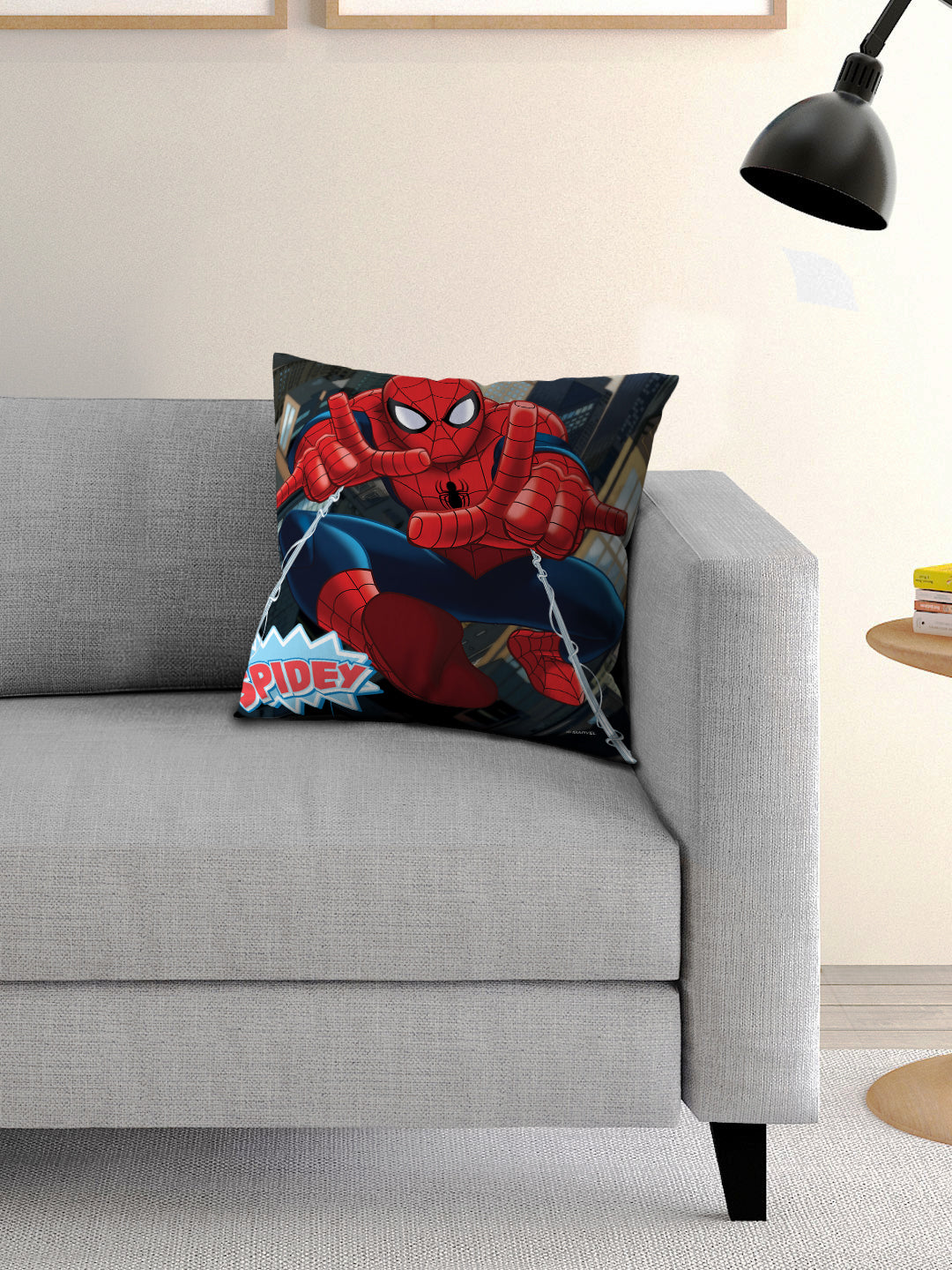 Athom Living Marvel character printed cushion with cover, 40x40 cm, premium soft fabric, stylish kids room décor and comfortable home furnishing.