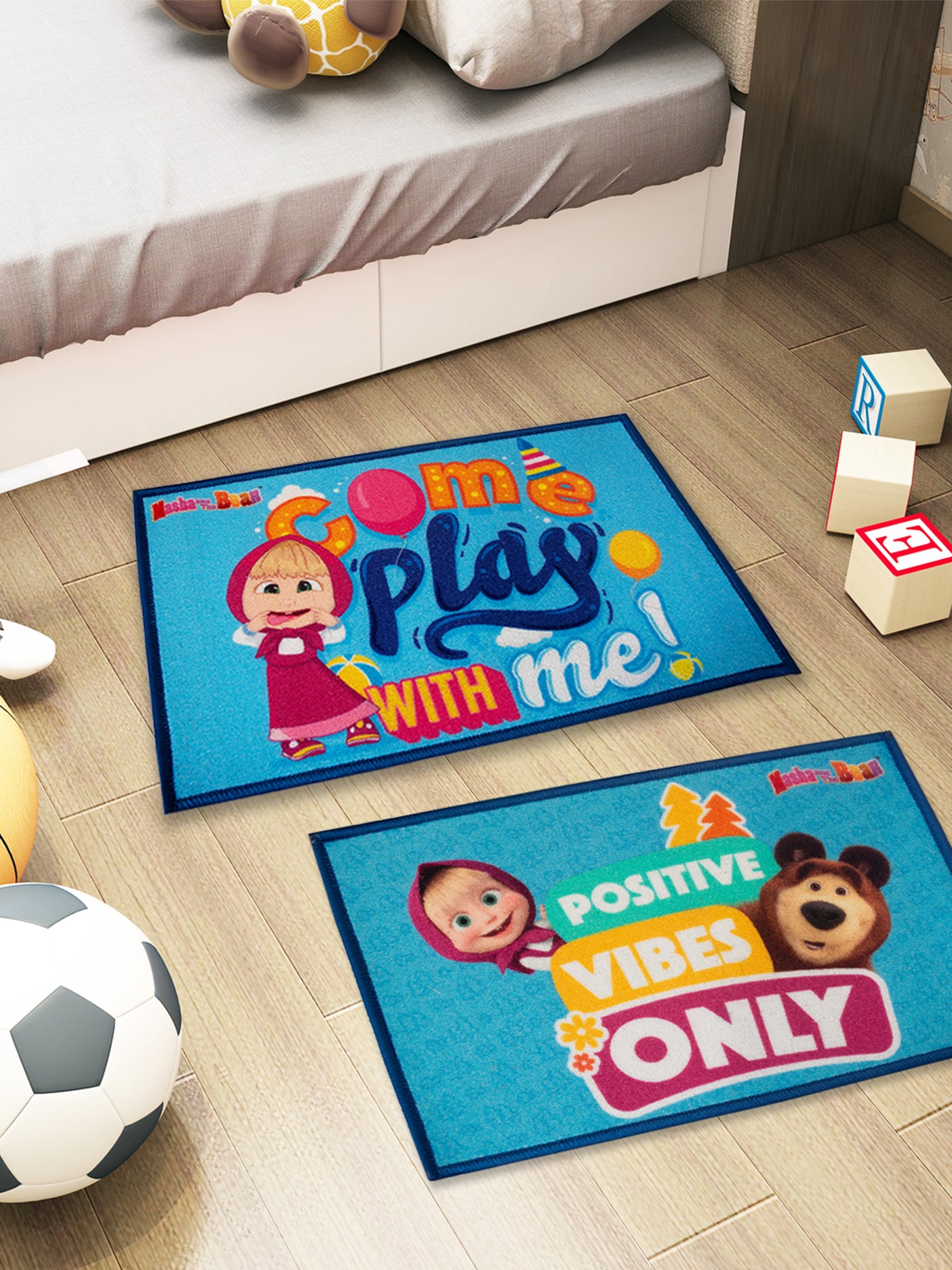 Athom Living Masha and The Bear kids doormat combo – premium nylon, anti-skid latex backing, colorful printed design, size 37x57 cm.
