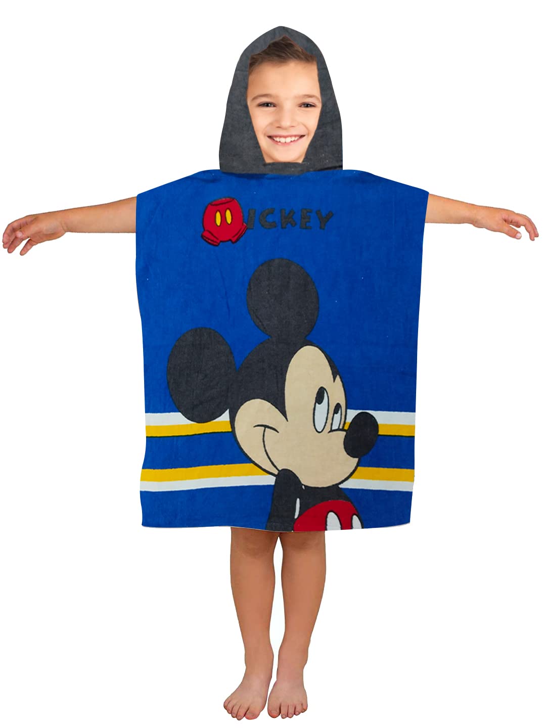 Athom Living Mickey Mouse kids hooded bath towel poncho made from 100% cotton, soft, absorbent, and lightweight for bath time or beach time comfort.