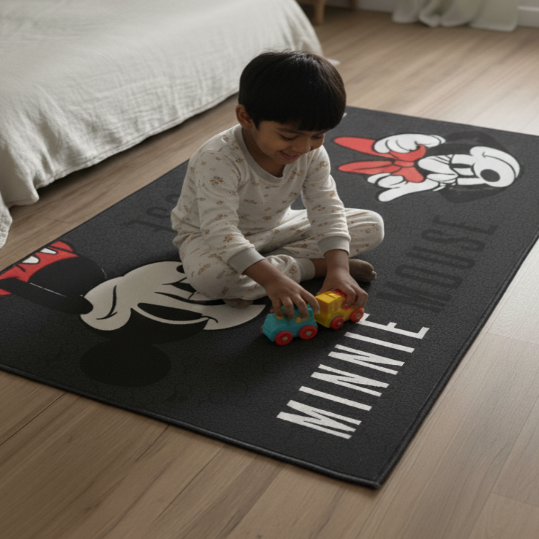 Athom Living Mickey Mouse themed carpet combines soft material, vibrant character graphics, and premium durability, making this carpet ideal for kids’ bedrooms, play areas, and study spaces.