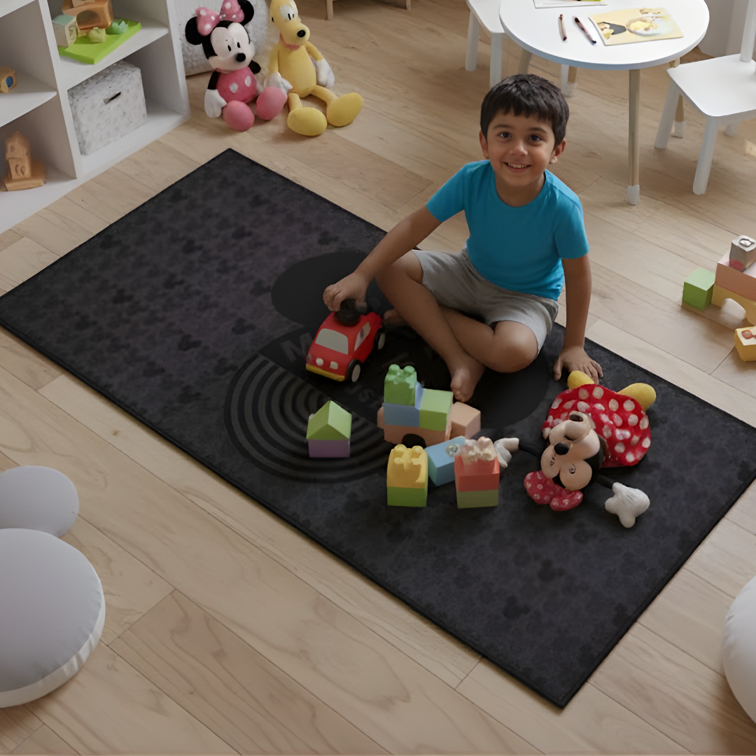 Athom Living Mickey Mouse themed runner carpet brings playful Disney magic to hallways and kids’ rooms with its premium soft surface, durable stitching and safe anti-skid backing runner carpet design.