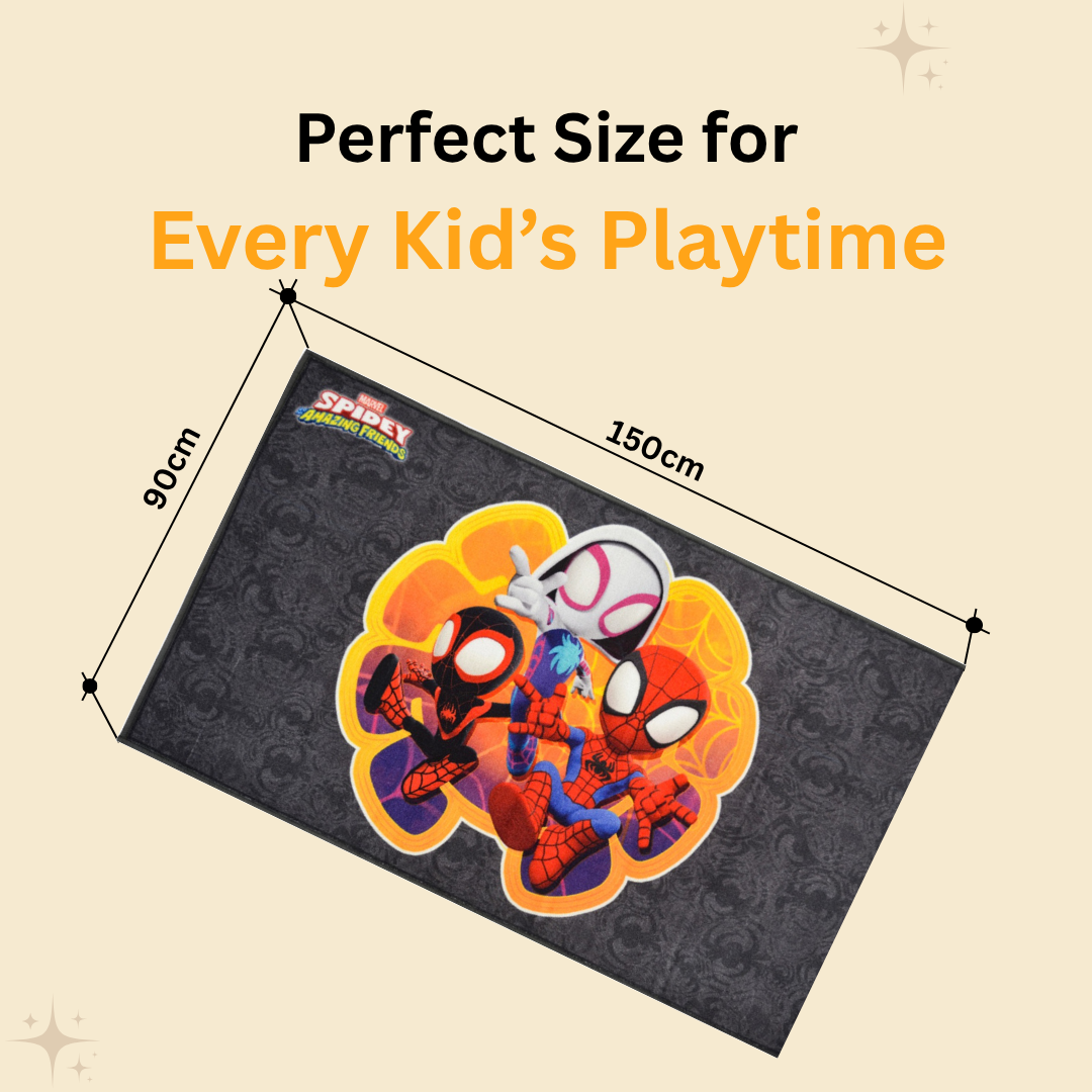 Athom Living Mini Spidey carpet, 90x150cm, designed for children’s rooms, featuring eye-catching superhero graphics, plush texture, and a safe, comfortable surface.