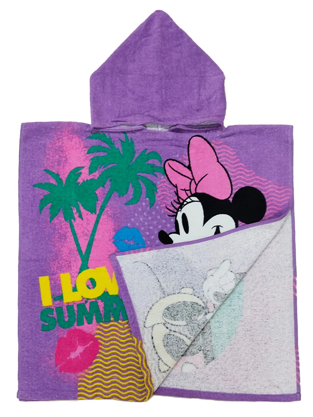 Athom Living Minnie Mouse themed kids hooded bath towel poncho, 100% cotton, soft, absorbent, quick-dry, ideal for beach, pool, and everyday bath.