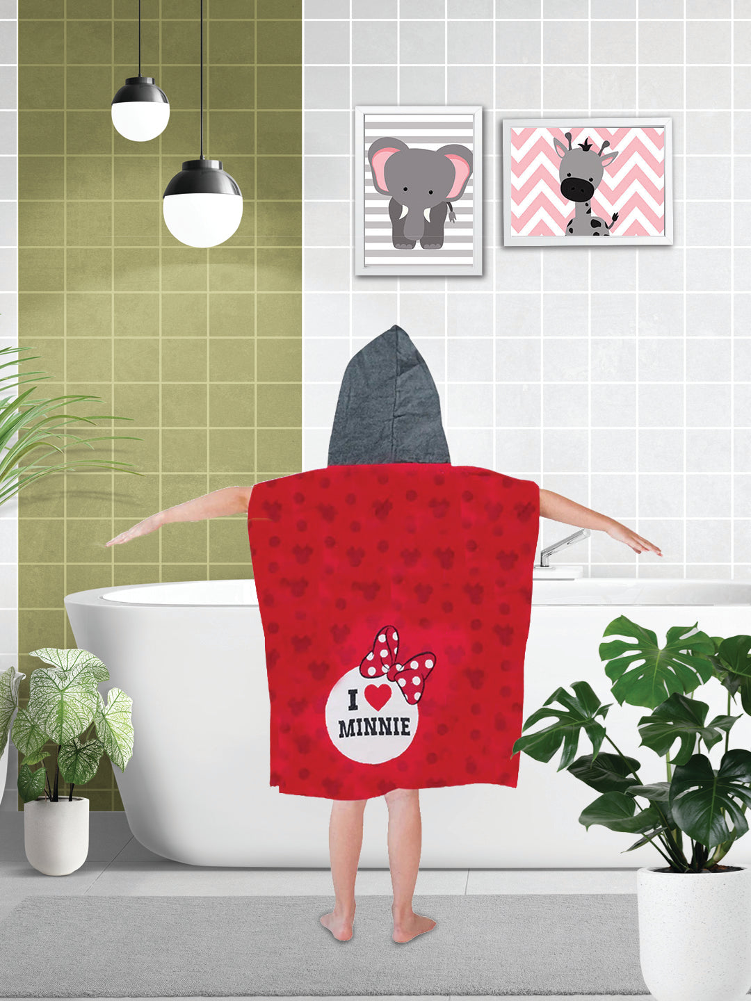 Athom Living Minnie in Red Kids Hooded Bath Towel Poncho 60x120 cmfeaturing a cozy hood and playful Disney design. Kids Hooded Poncho Towels offering softness, skin-friendly fabric, and perfect coverage after swimming or bathing.