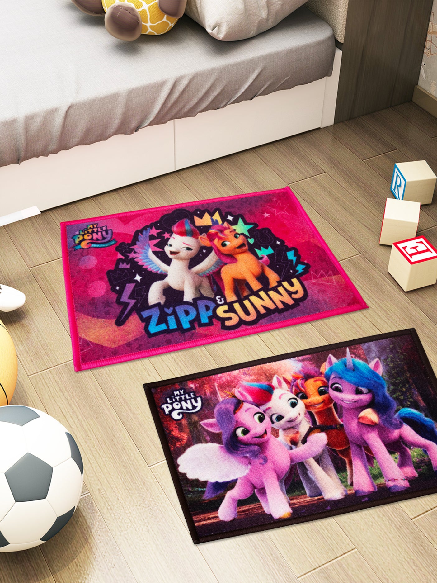 Athom Living My Little Pony kids doormat set of 2, multicolour premium nylon with latex anti-skid backing, durable and stylish home décor.
