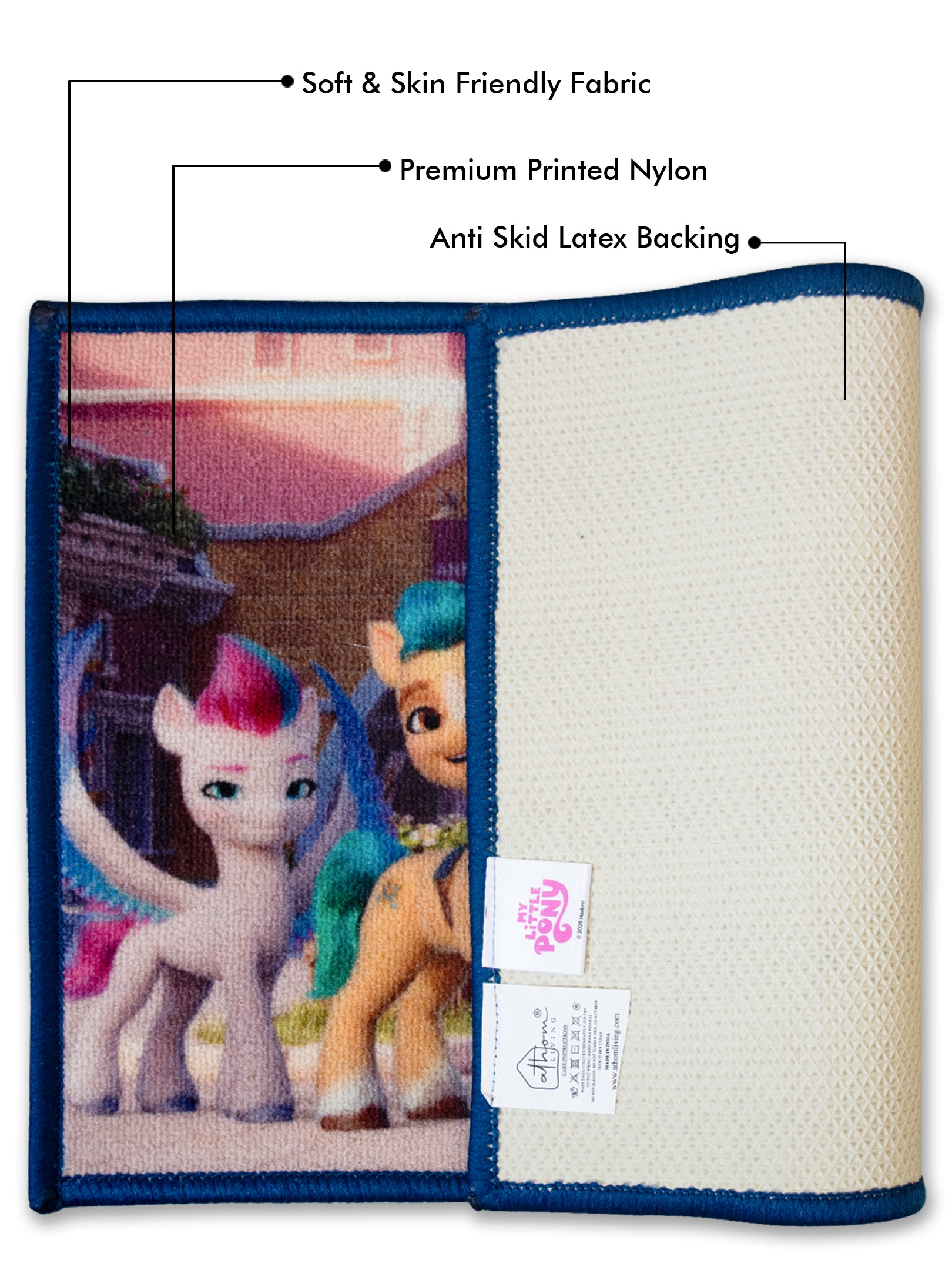 Athom Living My Little Pony kids floor mats, premium nylon, anti-slip latex backing, colourful doormat set of 2, durable, stylish and easy to clean.