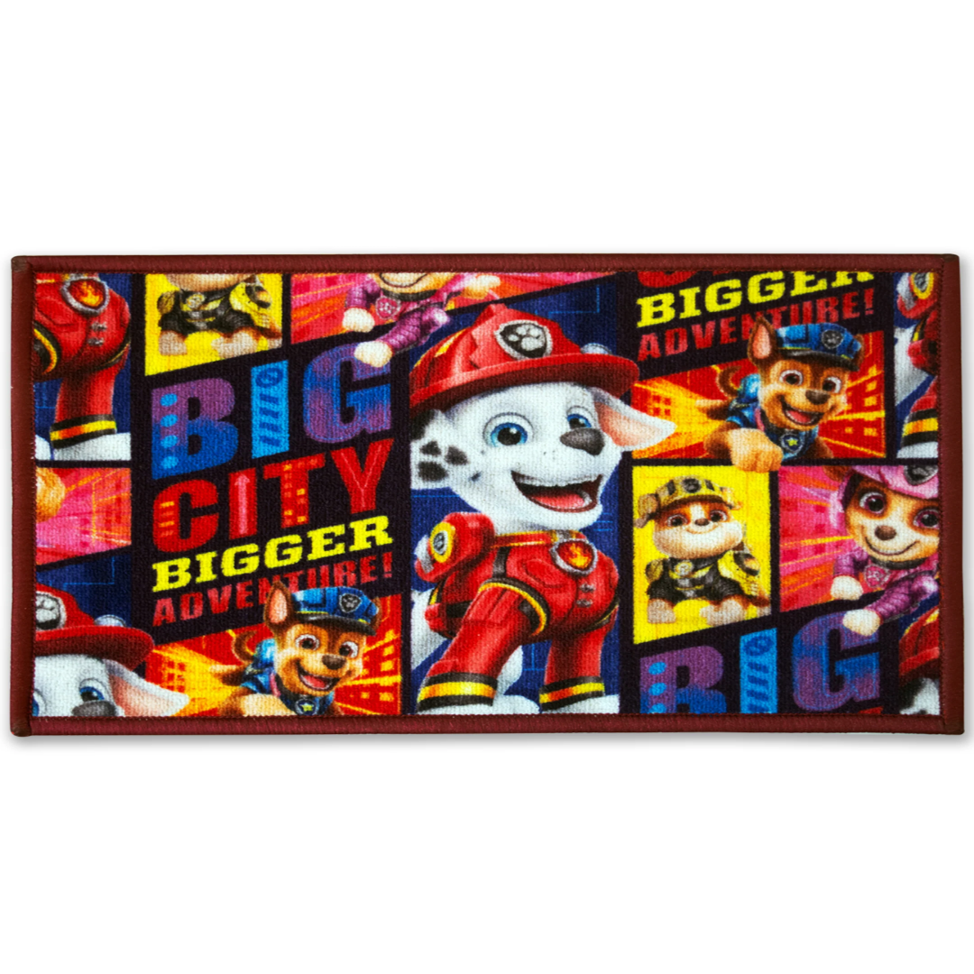 Athom Living Paw Patrol Anti Skid kids Doormat showcasing “Big City Bigger Adventure” design, crafted for slip resistance, daily durability, fun character décor, and safe use in kids’ spaces.
