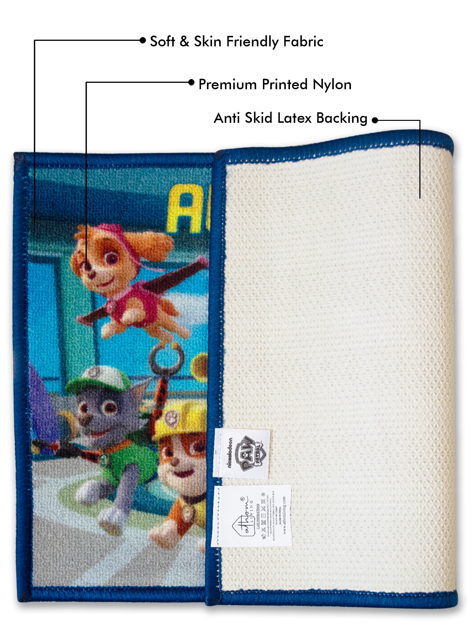 Athom Living Paw Patrol cartoon kids doormat, premium nylon fabric, anti-skid latex backing, soft, durable, multicolor, 37x57 cm, set of 2 mats