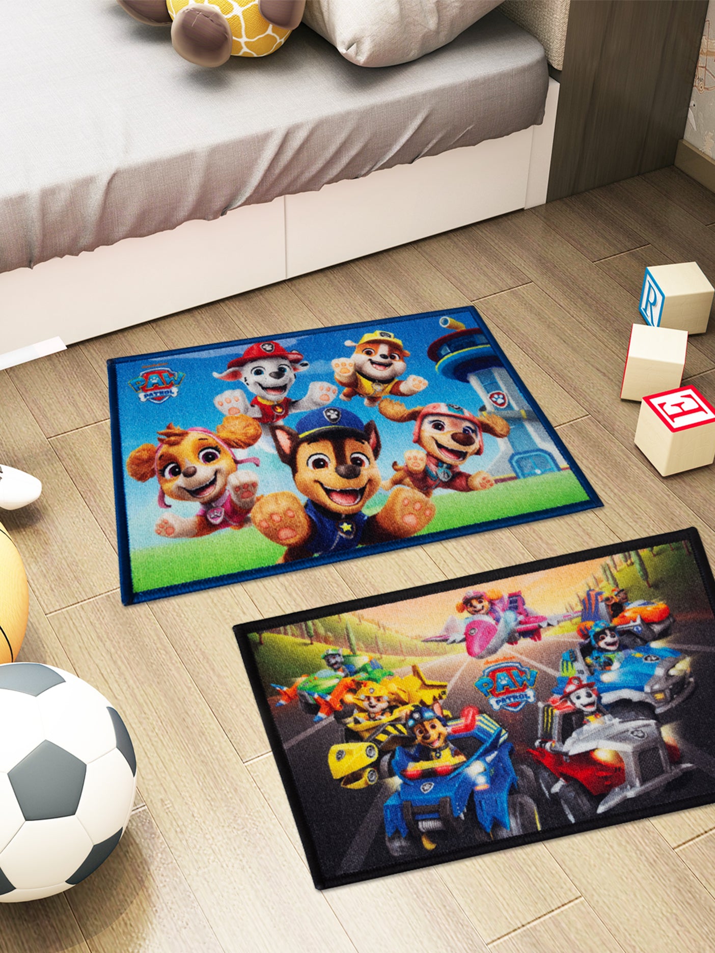 Athom Living Paw Patrol kids doormat pack of 2, premium nylon, anti-skid latex backing, multicolor design, durable and washable, size 37x57 cm.