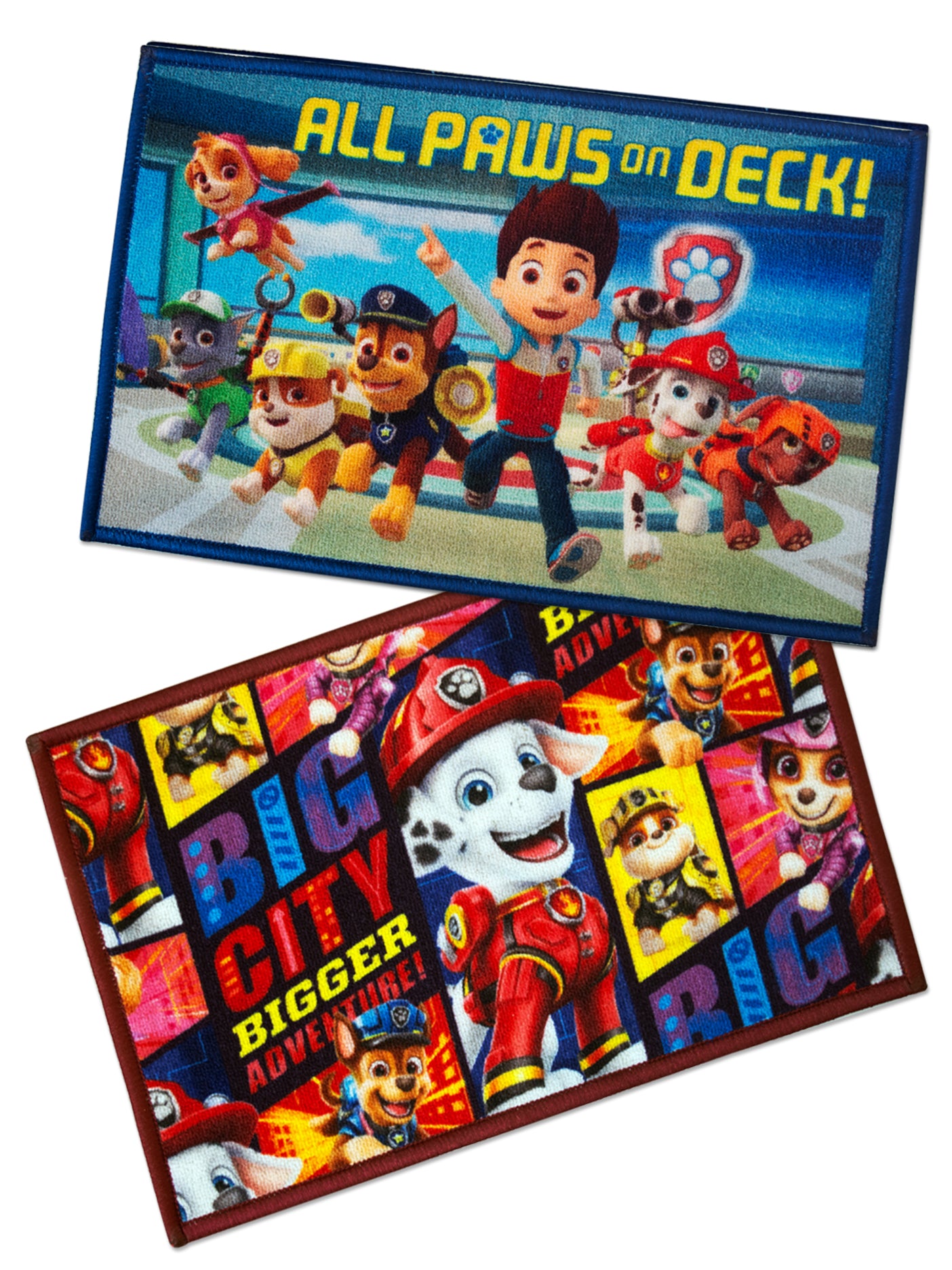 Athom Living Paw Patrol themed kids doormat set of 2, colorful nylon rug with anti-slip latex backing, perfect 37x57 cm door mat combo for home.
