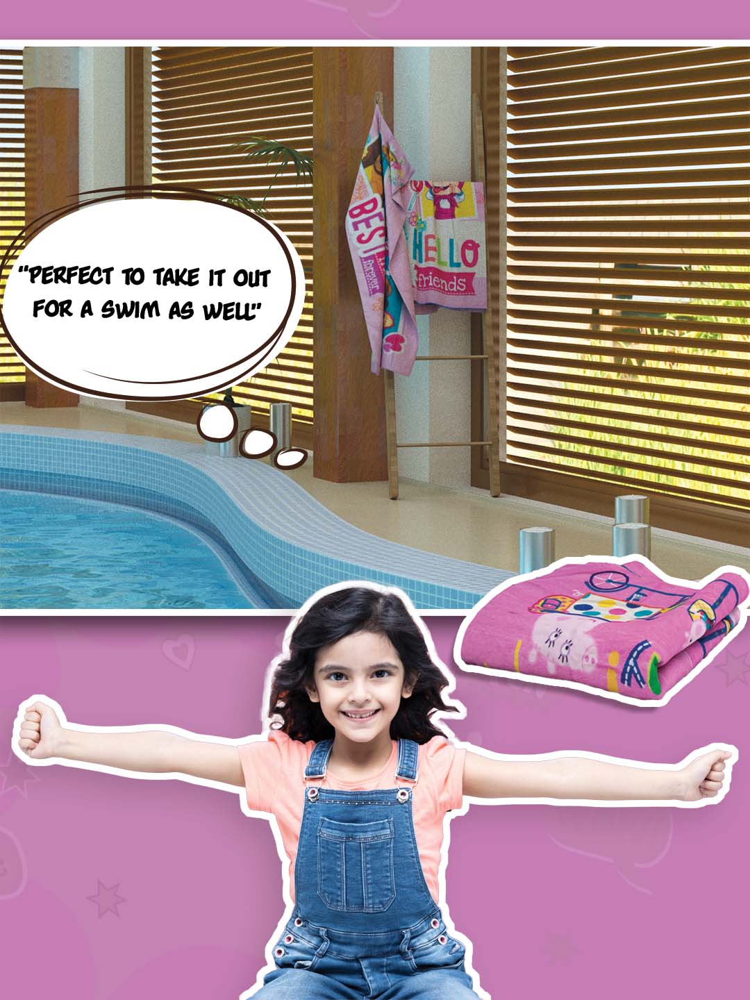 Athom Living Peppa Pig Funday cotton towel 60x120 cm, premium 350 GSM kids bath towel with vibrant character print.
