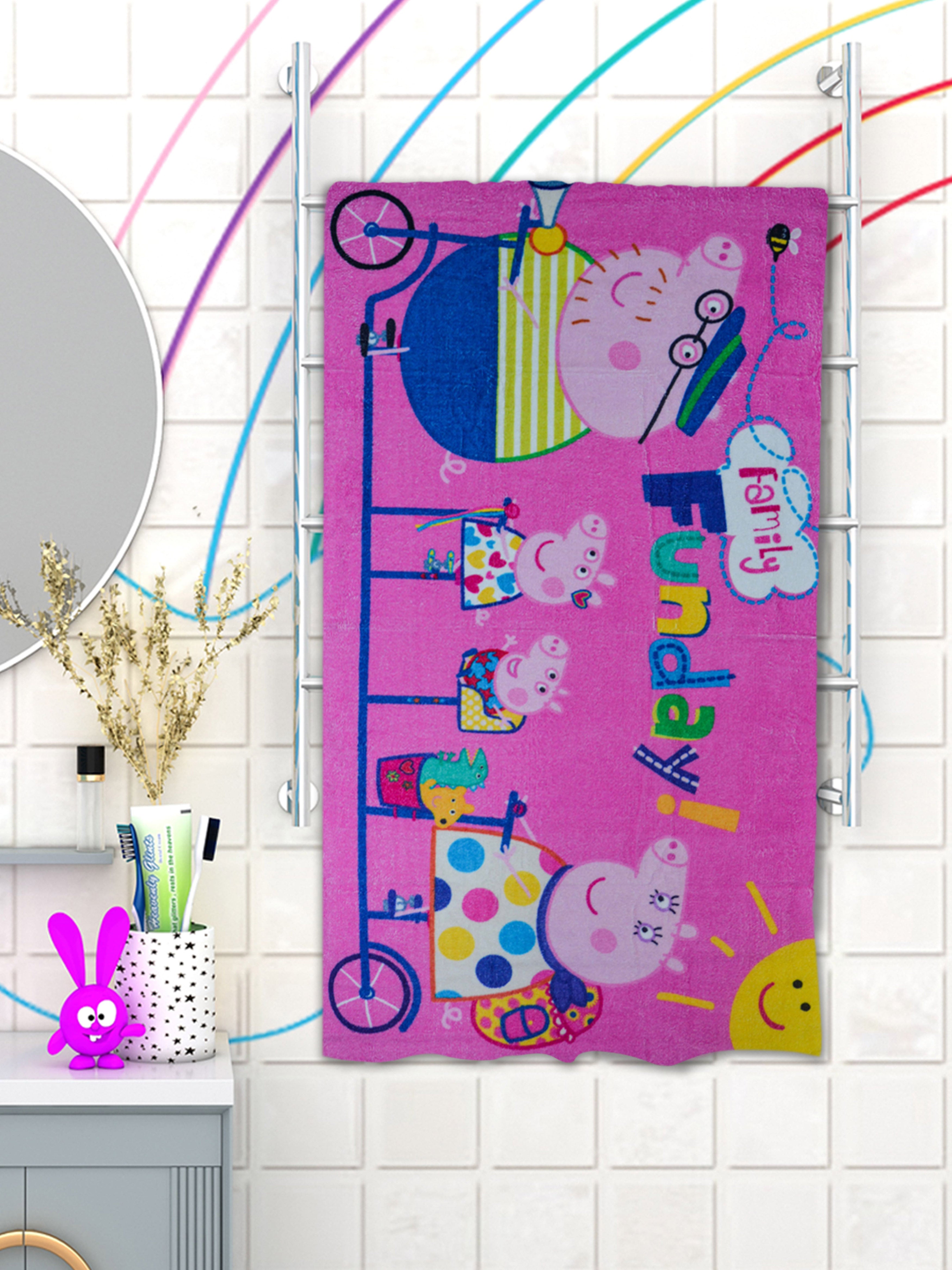 Athom Living Peppa Pig kids bath towel 350 GSM, premium cotton, 60x120 cm, super soft and absorbent towel for everyday use.
