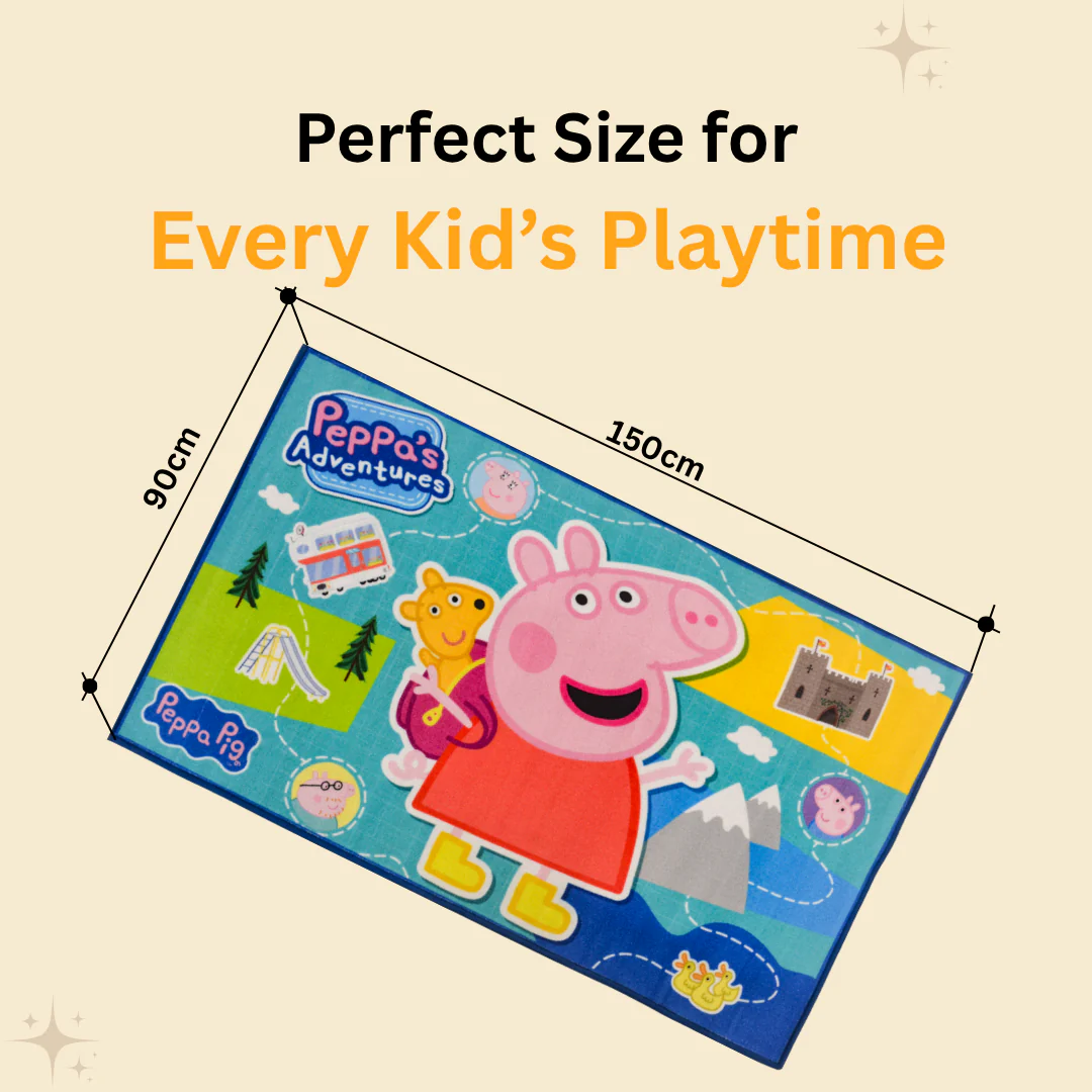 Athom Living Peppa Pig kids bath towel and kids carpet combo pack offering soft feel, vibrant colors, and durability. A fun and functional bath towel & carpet choice for everyday kids use.