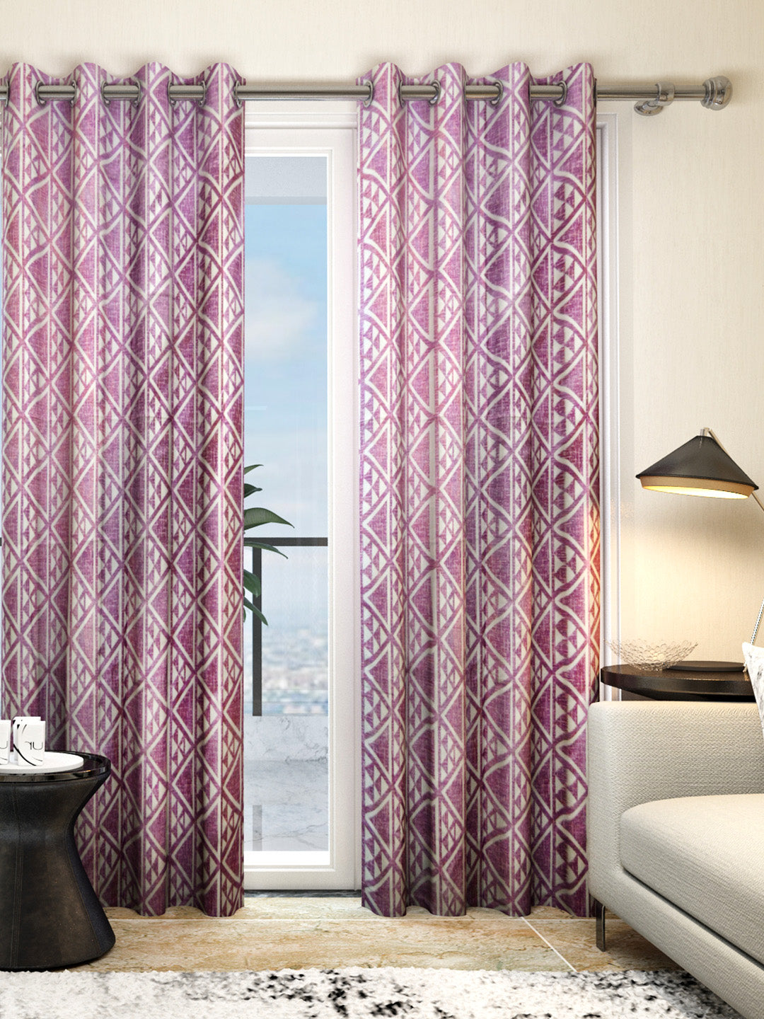 Athom Living Pink Triangle Pattern Dream Collection Door Drapes Set of 2, premium fabric curtains for stylish home decor and enhanced privacy.