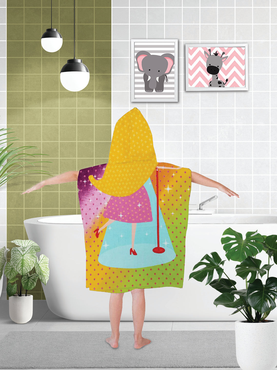 Athom Living Princess Magic Kids Hooded Bath Towel Poncho 60x120 cm made with gentle cotton, offering cozy coverage for kids after bath time. Cute design appeals to girls who enjoy stylish Kids Hooded Poncho Towels.
