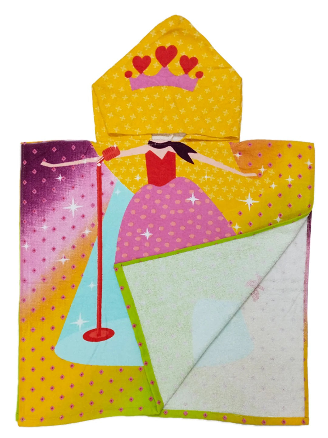 Athom Living Princess Magic Kids Hooded Bath Towel Poncho 60x120 cm with adorable graphics, offering comfort and warmth after a bath. A must-have for girls who love colorful Kids Hooded Poncho Towels.