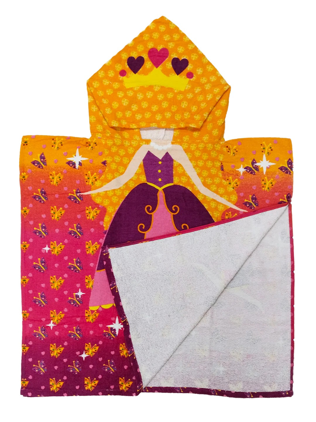 Athom Living Princess Party Kids Hooded Poncho Towels crafted with a playful princess theme, ensuring comfort, quick-dry performance, and full-body coverage for kids after bath time, swimming, or outdoor water fun.