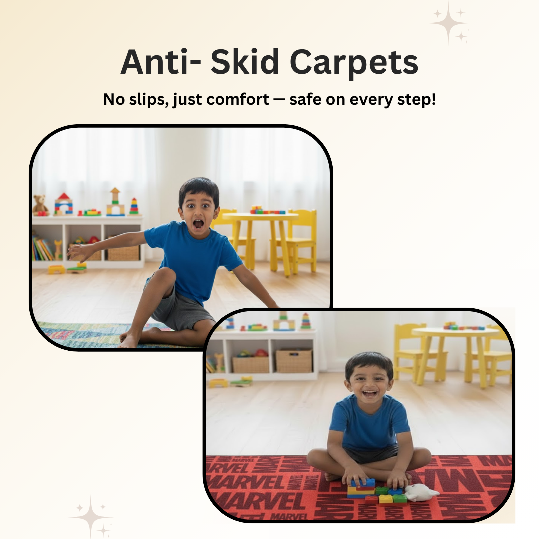 Athom Living Red Marvel kids runner carpet features bold colors, iconic superhero prints, and soft texture, making it a perfect decorative and functional addition to kids’ spaces.