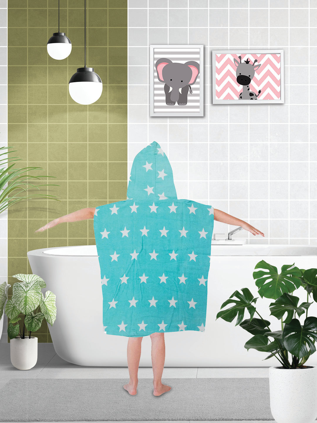 Athom Living Super Star Kids Hooded Poncho Towels in 60x120 cm size, crafted for comfort and absorbency, featuring a fun superstar print for kids who enjoy stylish bath essentials with maximum softness.