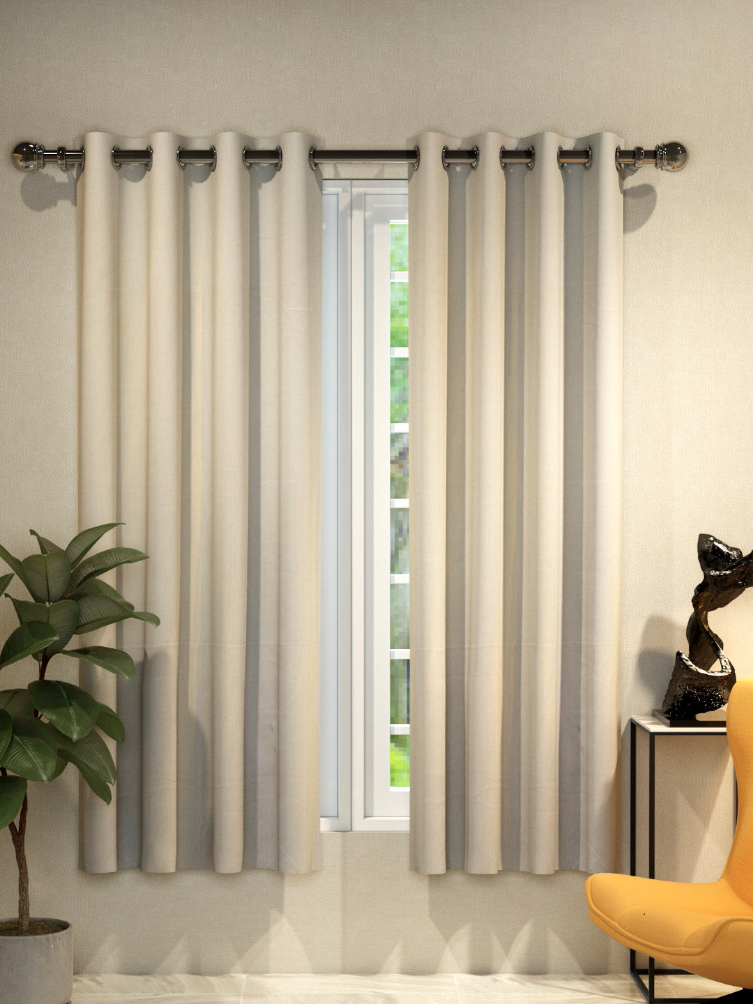 Athom Living Vogue Cream Solid Window Curtains Set of 2 – Elegant drapes for home décor, perfect for privacy, modern styling, and a refined living space.