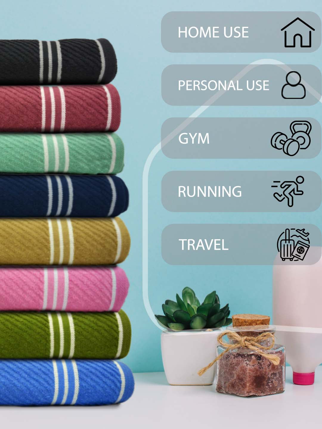 Athom Living premium Diagonal Stripe Terry Towel set of 4, crafted for comfort with cotton fabric, high water absorbency, soft feel and elegant design.