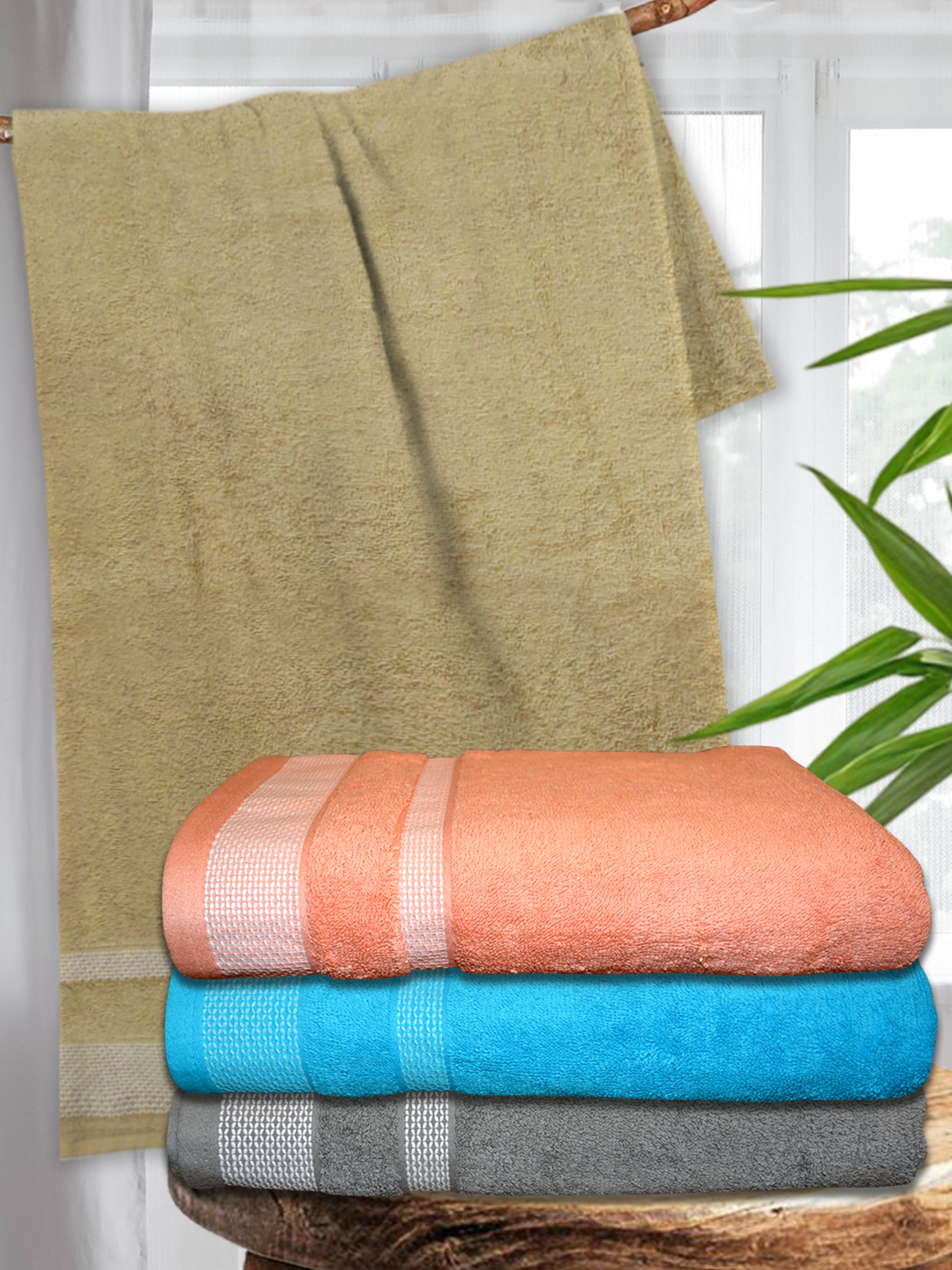 Athom Living premium cotton bath towel set of 4 in assorted colors, soft and absorbent fabric, perfect for bathroom and everyday luxury use.