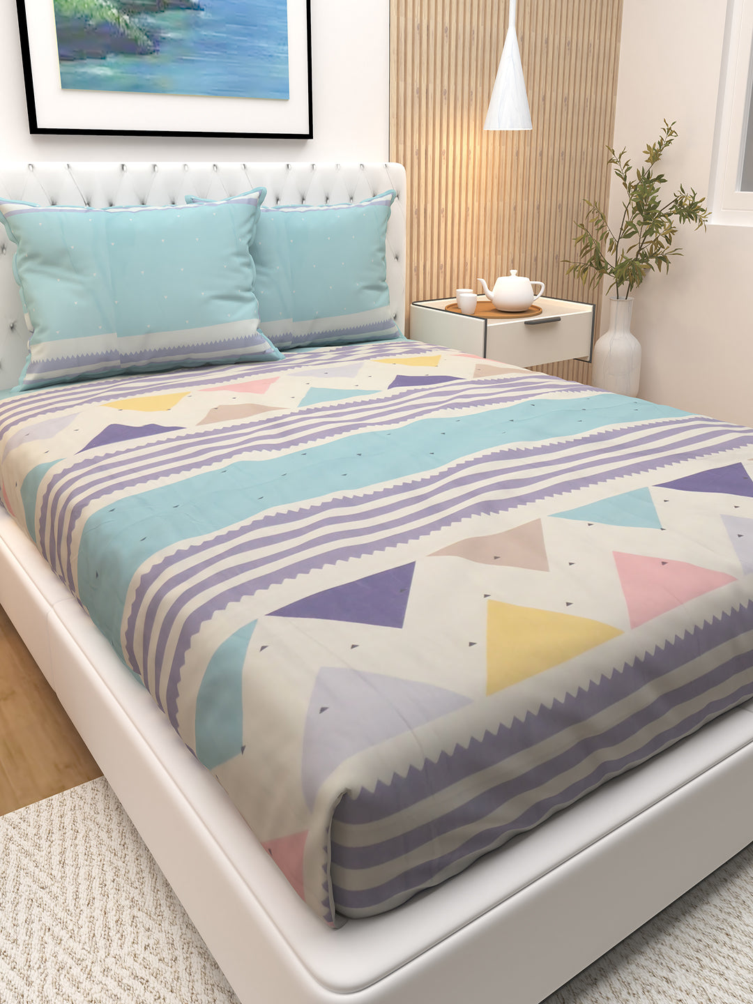 Athom Living’s Egyptian Pyramid double bedsheet set with 2 pillow covers, crafted with high-quality material, designed for elegance, comfort, and a modern bedroom style.