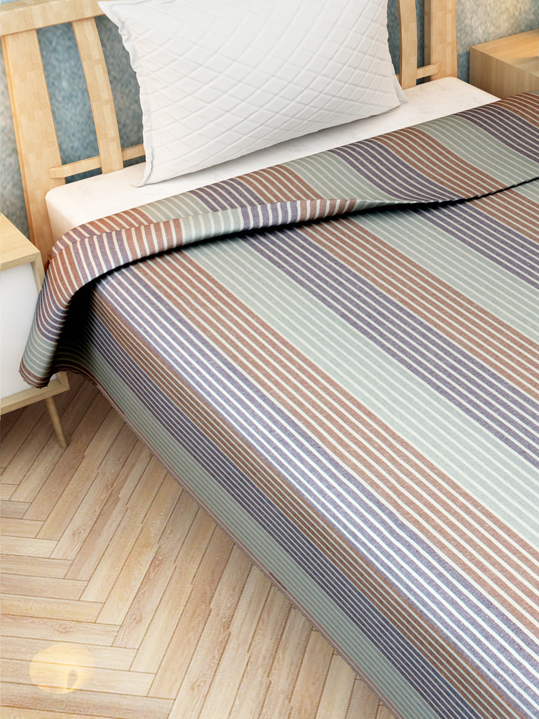 Athom Living summer stripes chaddar in purple & brown, soft, lightweight, and breathable cotton, designed to enhance bedroom decor while providing comfort in all seasons.