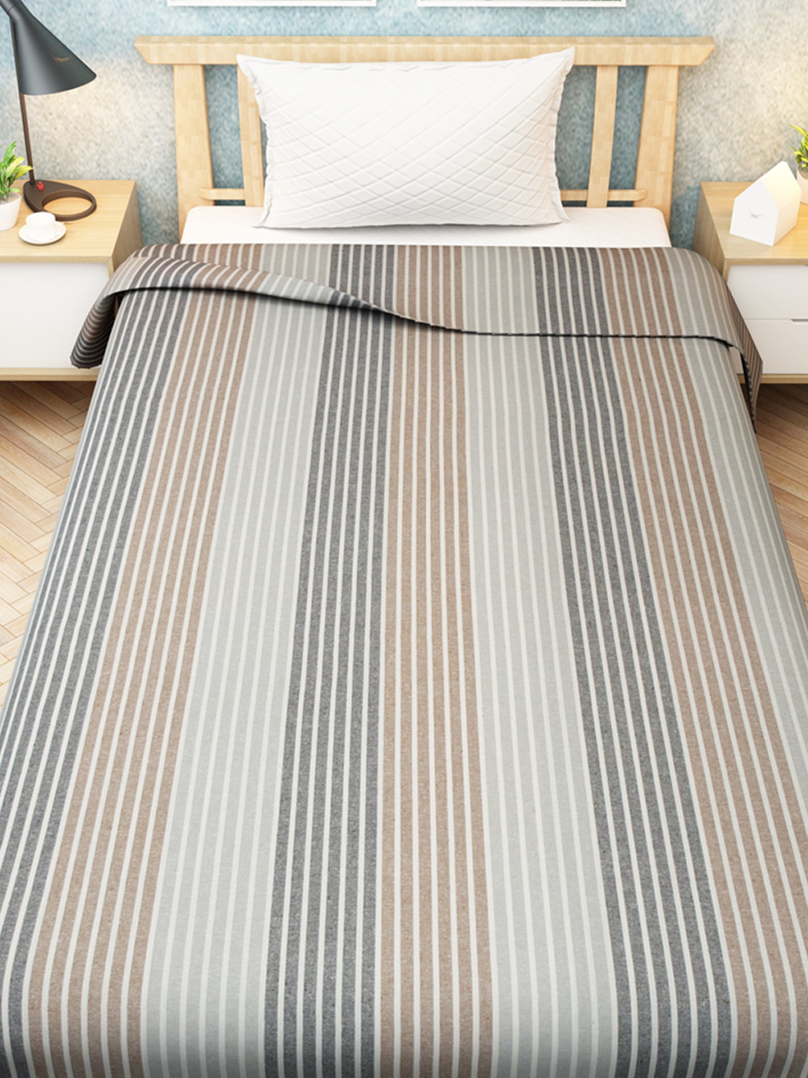 Athom Living summer stripes cotton chaddar in brown and grey, lightweight and soft, single pack, ideal for year-round comfort and a cozy, breathable sleeping experience.