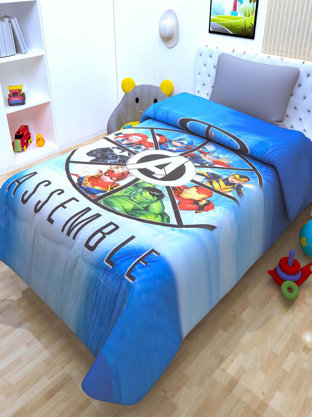 Avengers "Assemble" themed kids comforter – premium single bedding for kids, lightweight, warm, and perfect for everyday comfort.