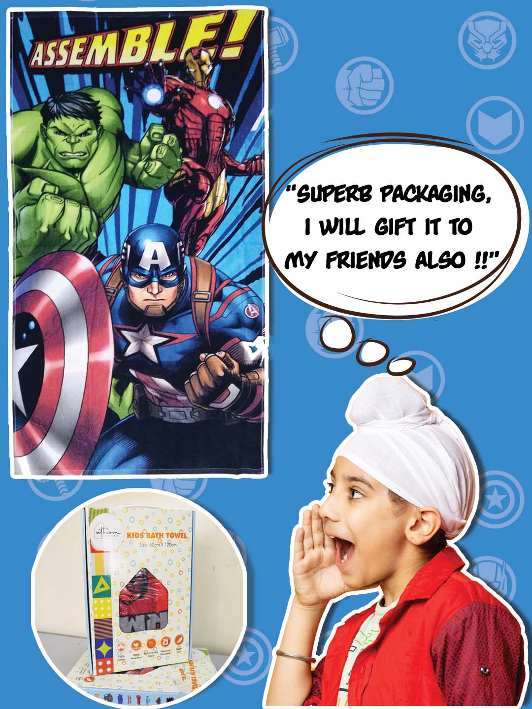 Avengers kids bath towel soft cotton by Athom