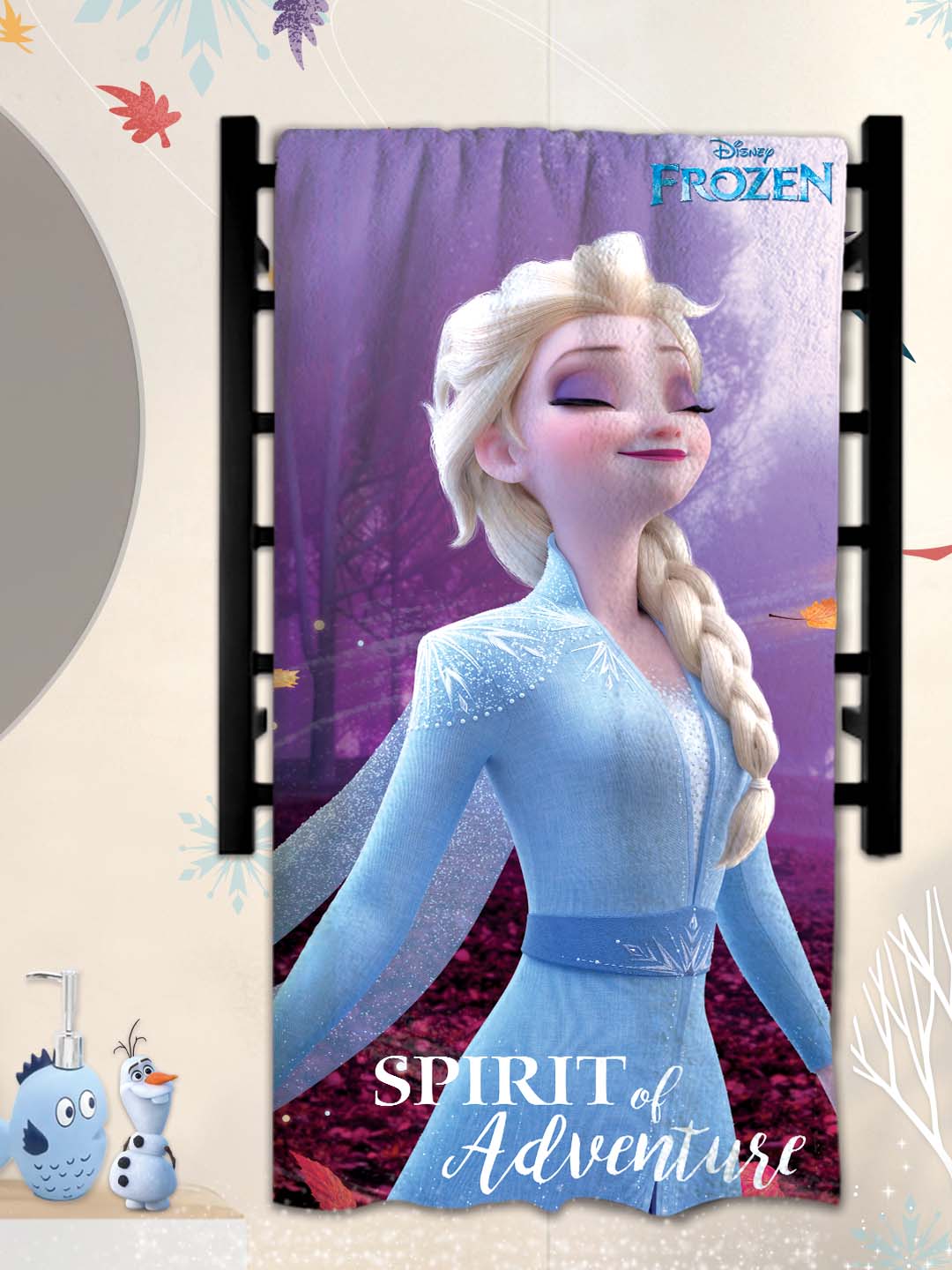 Beautiful Disney Frozen kids bath towel by Athom Living in a 60x120 cm size, showcasing Elsa and Anna artwork. Soft, gentle, and absorbent kids bath towel ideal for bath time comfort and fun.