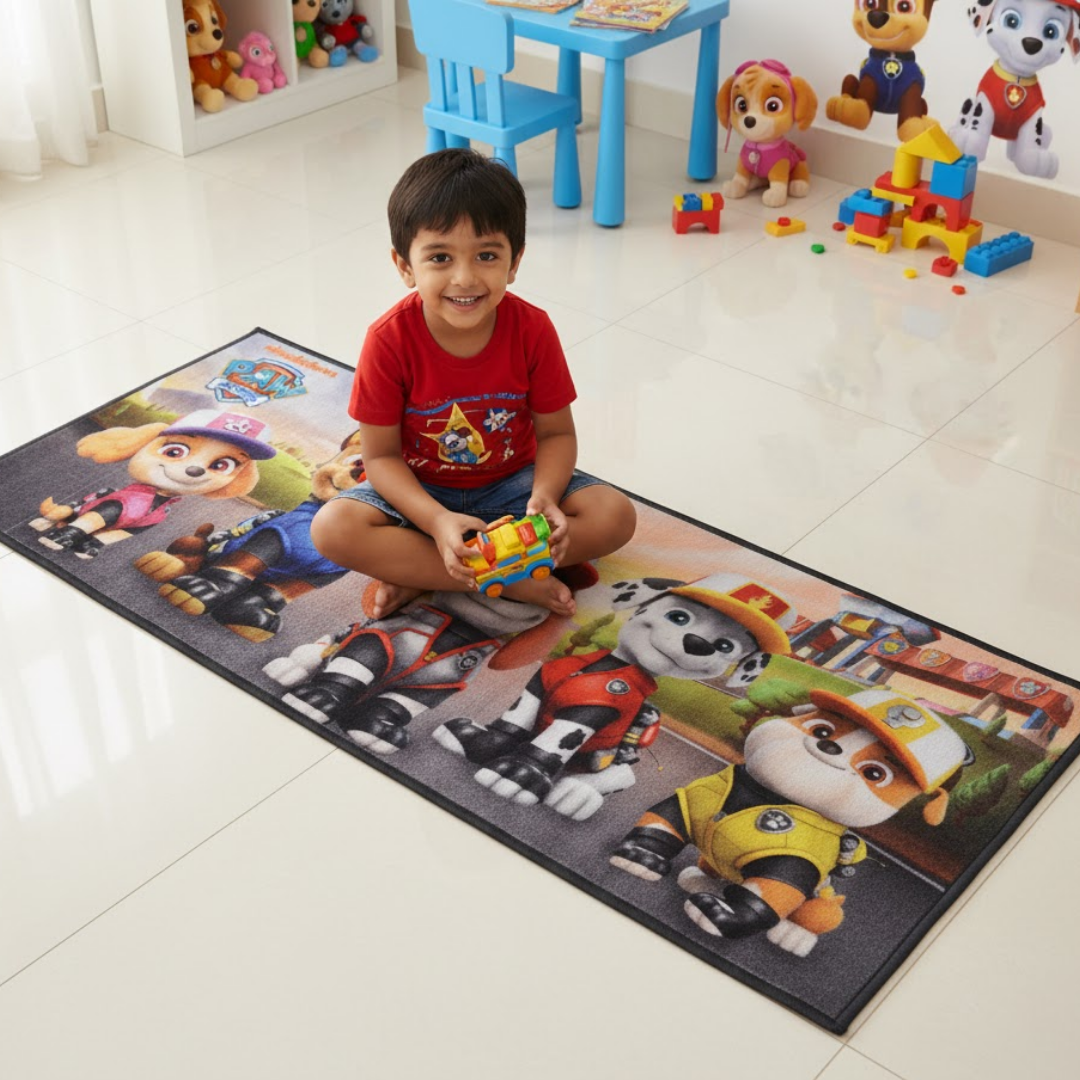 Beautiful Paw Patrol themed kids runner carpet by Athom Living, crafted for playful interiors, offering durability, soft touch, and eye-catching design ideal for kids' bedroom, playroom, or hallway.