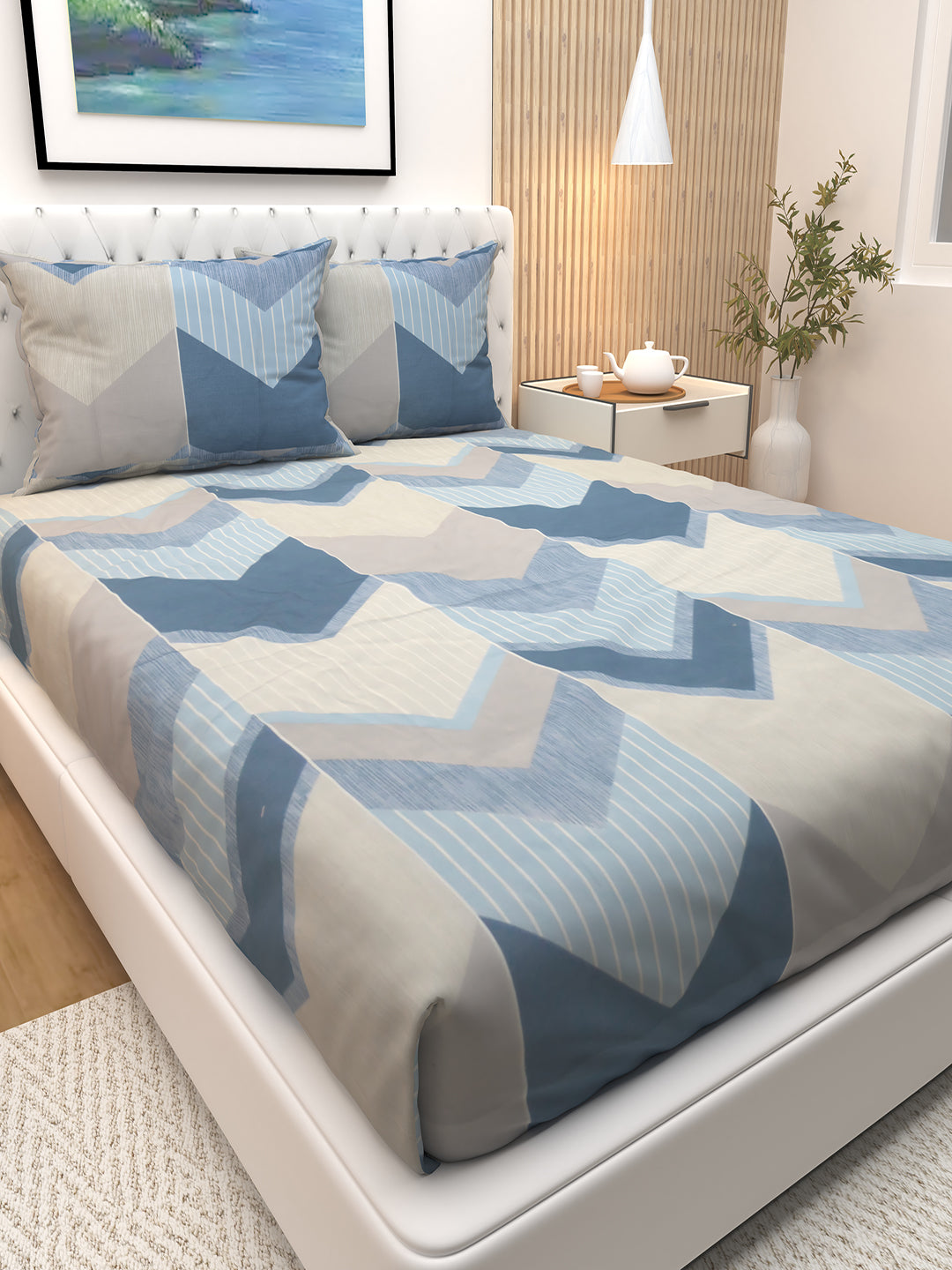 Beautiful Premium Bloom Cream bedsheet by Athom Living in double size, paired with two matching pillows, offering a soft feel, long-lasting fabric quality, and an elegant floral pattern to elevate your bedsheet style.