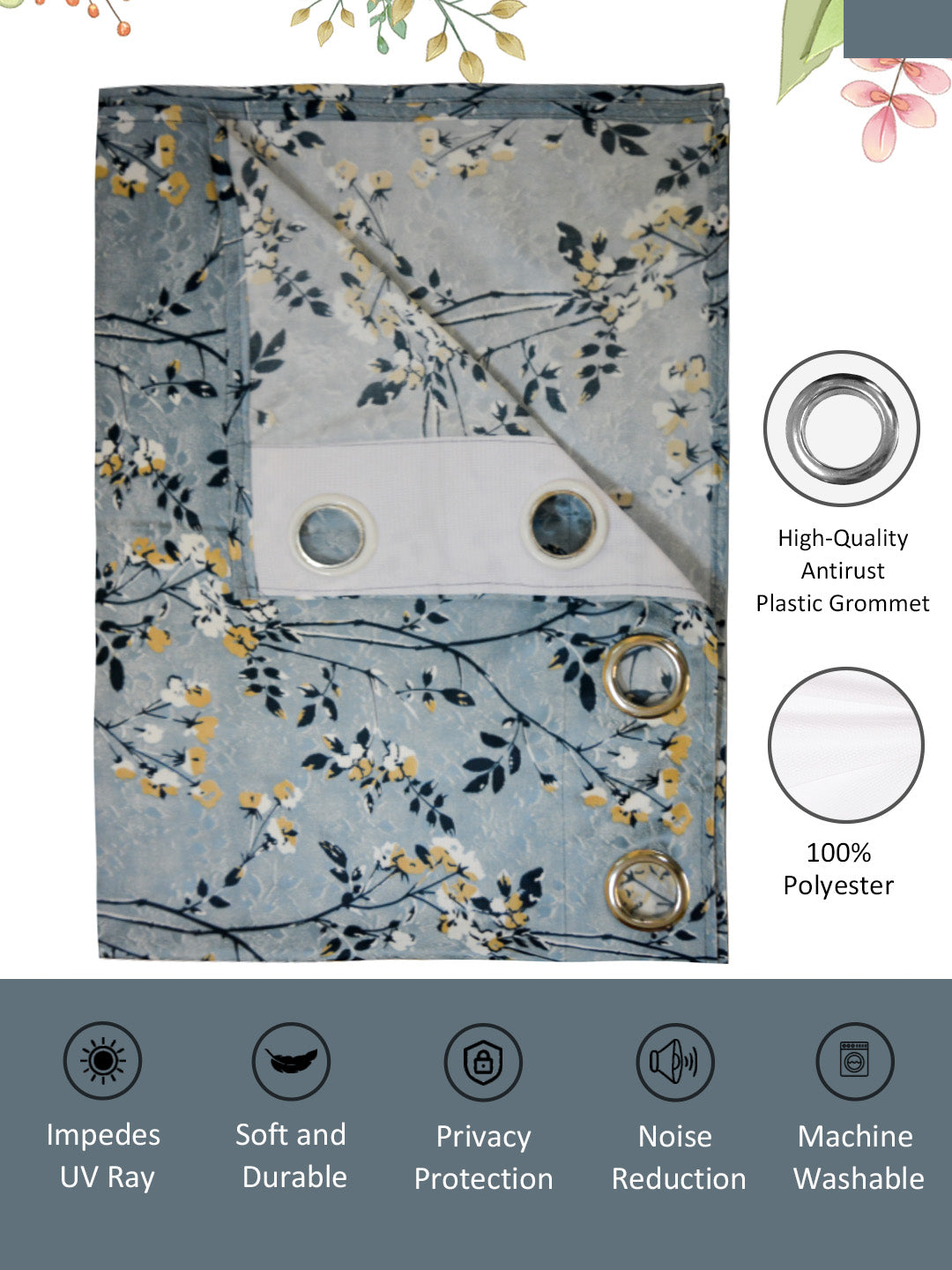 Beautiful Vogue Grayish-Blue Collection Solid door Elegant Drapes Curtain by Athom Living, set of 2, 1.15m x 2.14m, adds a refined, stylish touch to living spaces while controlling light.