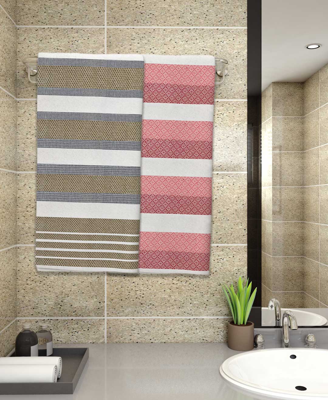 Beige rose pink cotton bath towels 