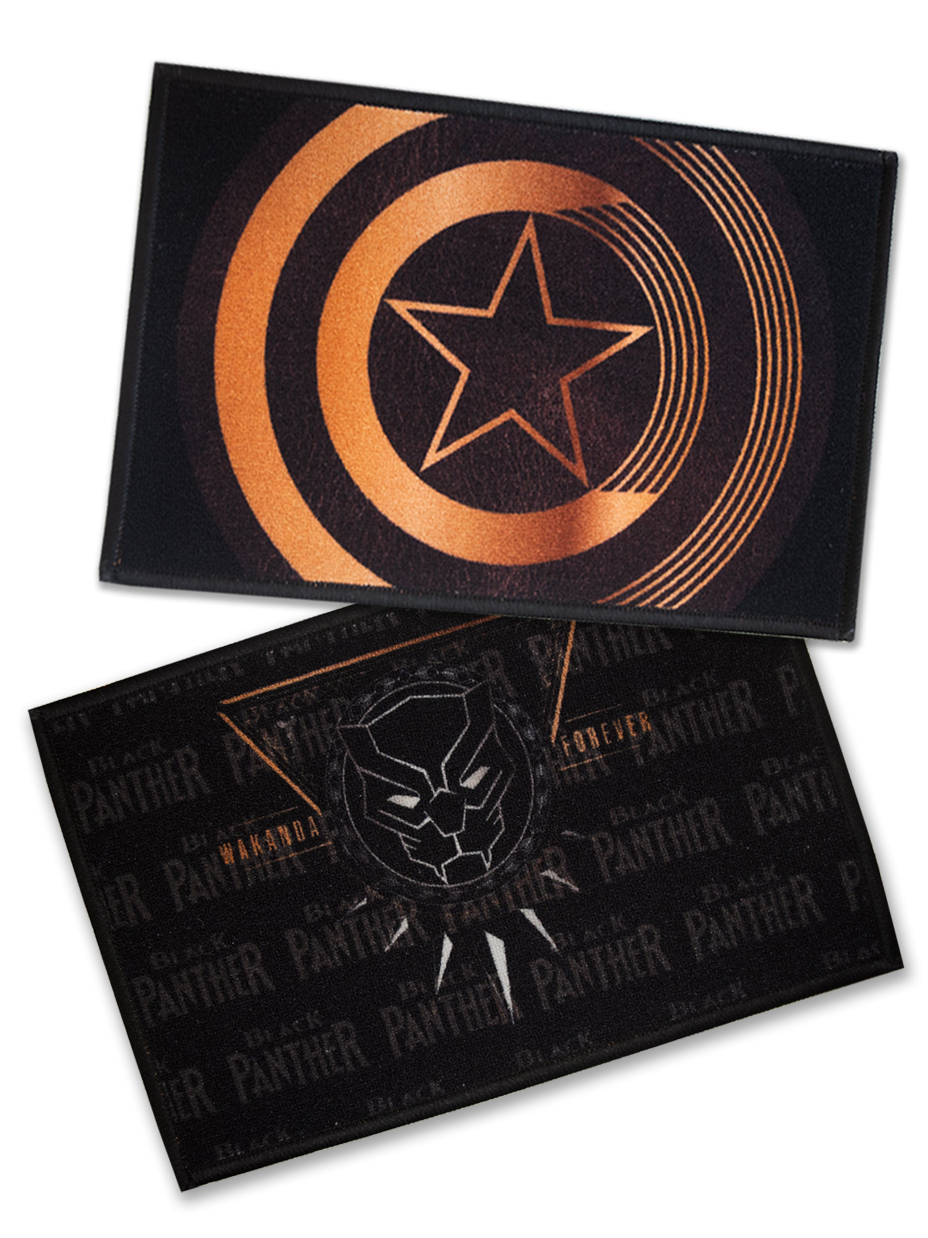 Black Panther themed kids doormat set, premium nylon with latex backing, anti-slip design, 37x57 cm, pack of two.