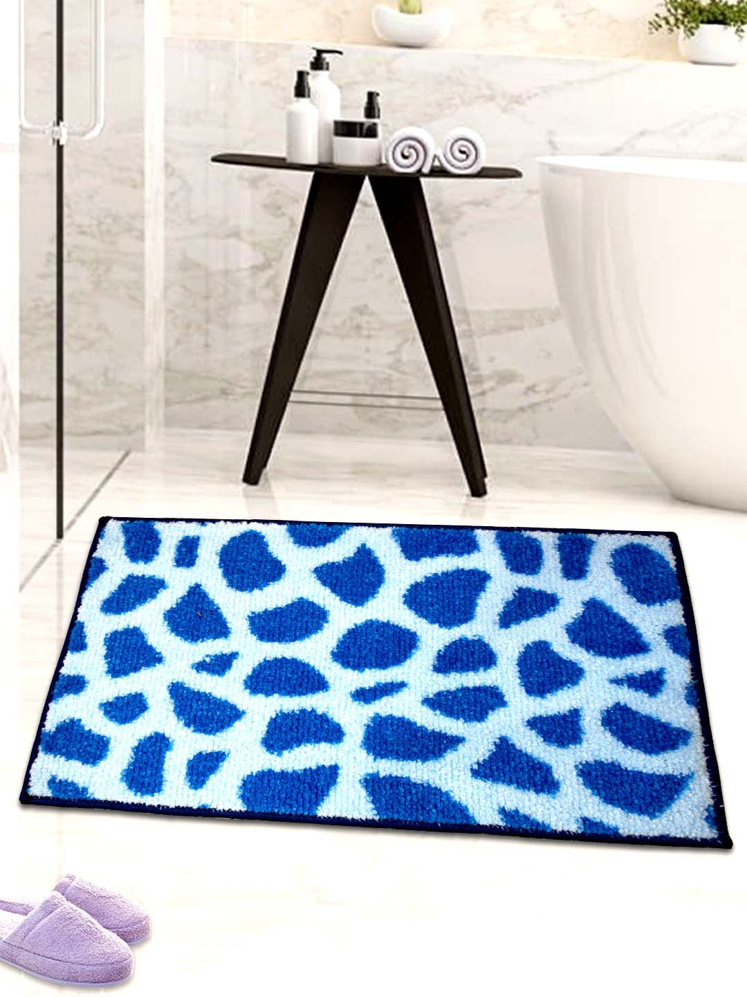 Blue Patches Micro Designer Soft Anti Slip Bath Mat by Athom Living, perfect for bathroom or entrance, cozy and durable, non-slip backing ensures safety, ideal doormat or bathmat for home use.