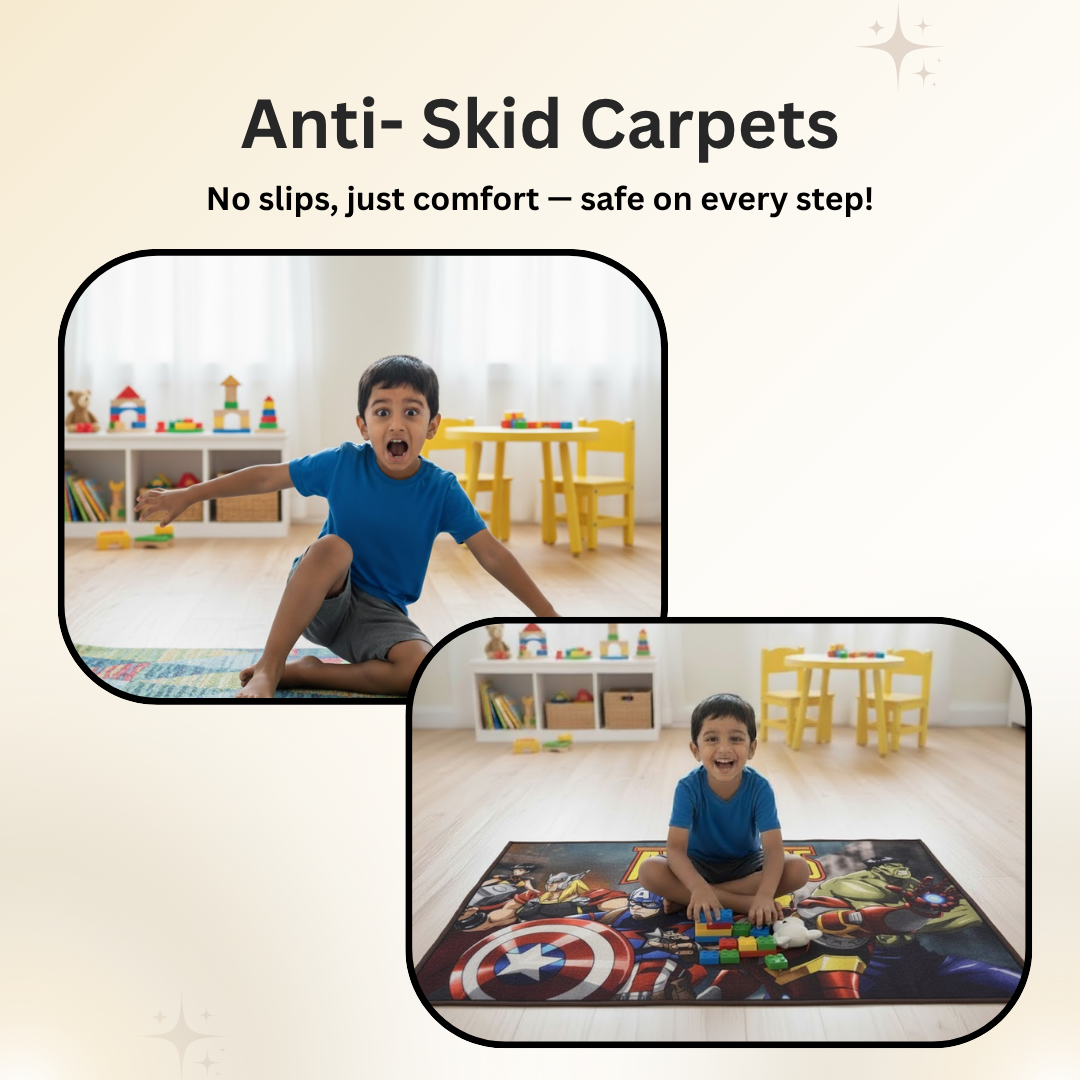 Bright Avengers carpet for kids with action-packed superhero designs. Comfortable 90x150cm carpet from Athom Living adds style, fun, and protection to any floor space.