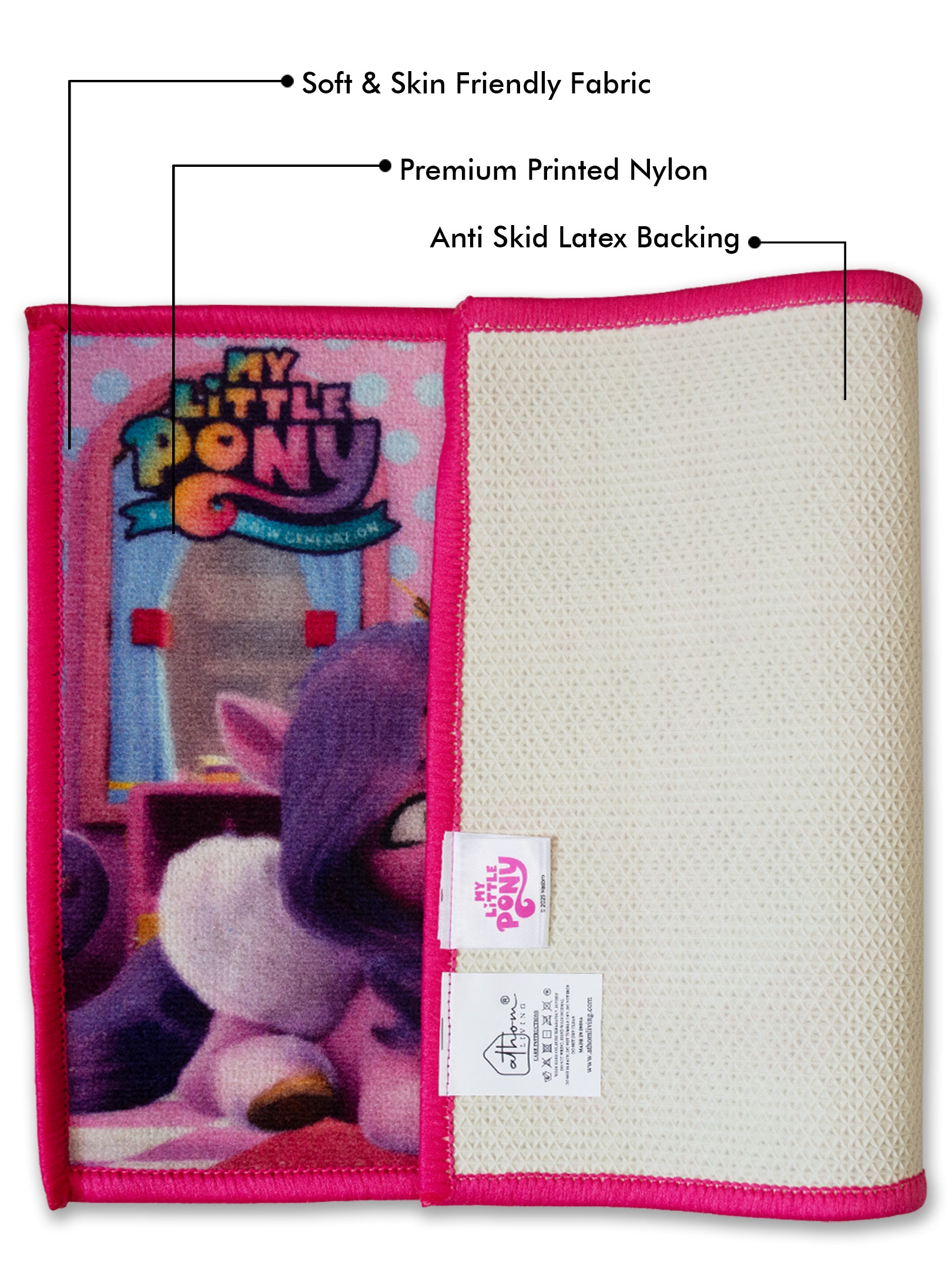 Bright My Little Pony cartoon kids doormats, pack of 2 multicoloured mats, premium nylon, anti-skid design, perfect for kids playroom or bedroom