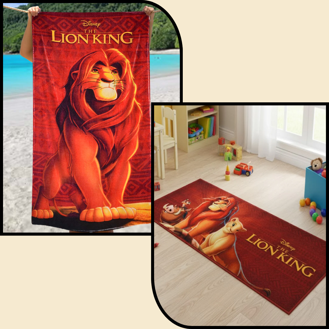 Bright and colorful Lion King themed kids bath towel and kids runner carpet combo by Athom Living, perfect for adding fun and comfort to your child’s bathroom and bedroom décor.