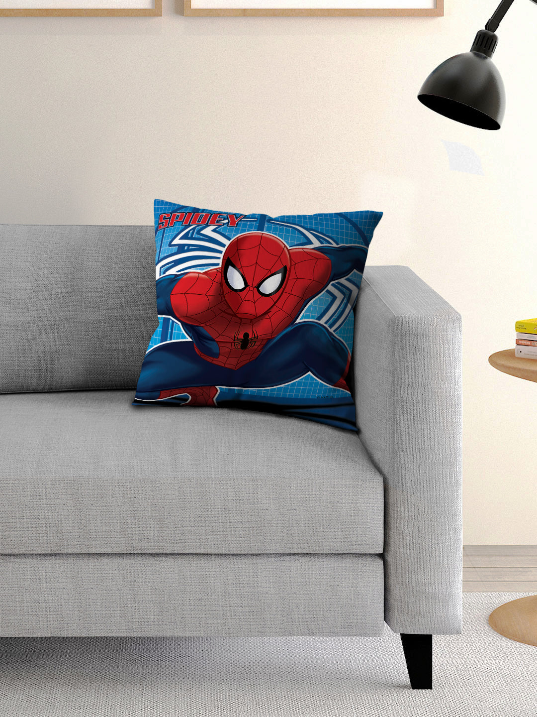 Bright and colorful Marvel-Spidey Kids Filled Cushion with Cover by Athom Living, perfect for kids’ bedrooms, playrooms, or nurseries, offering comfort and fun with its superhero design.