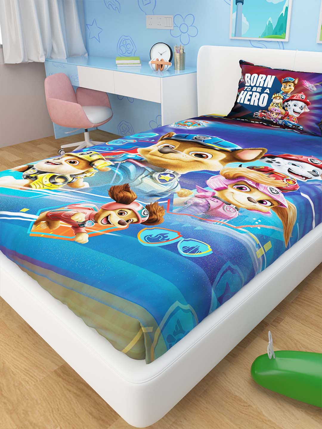 Bright and colorful Paw Patrol kids cotton single bedsheet by Athom Living, with matching pillow cover, crafted from premium cotton for cozy, long-lasting use in children’s bedrooms.