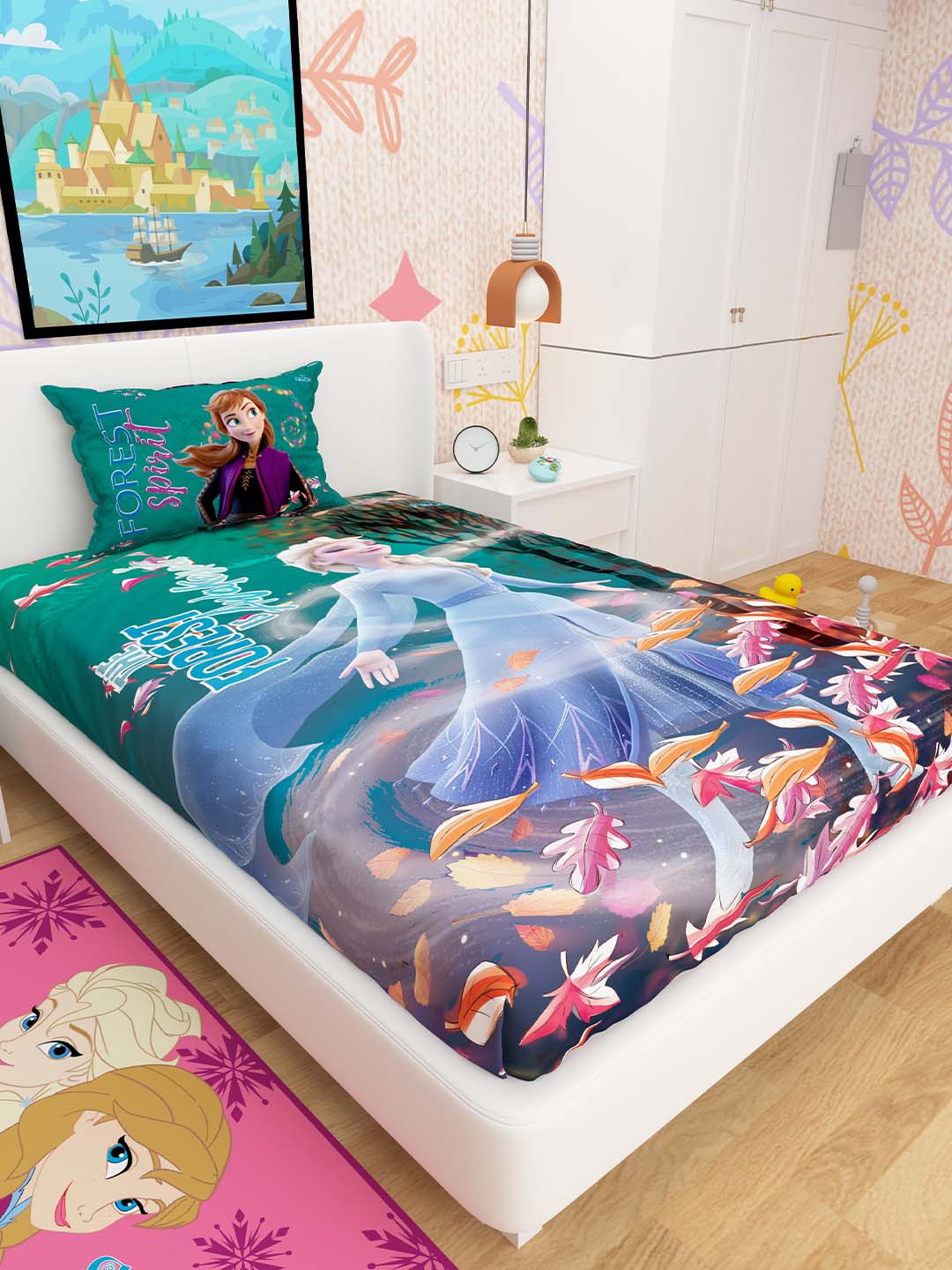 Bright and cozy Disney Frozen kids single bedsheet with 1 pillow cover from Athom Living, ideal for boys and girls, made with premium cotton, easy to wash, perfect for a fun bedroom makeover.