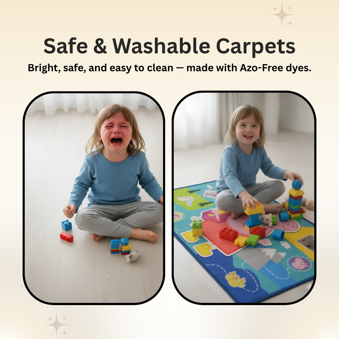 Bright and engaging Peppa’s Adventures carpet by Athom Living, perfect for toddlers and kids to enjoy playful moments while enhancing room décor.