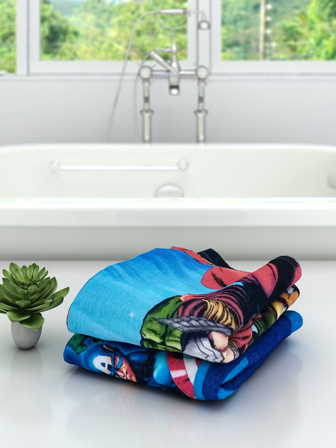 Bright and playful Marvel Avengers Kids Bath Towel Combo Pack of 2 with eye-catching superhero designs, crafted from premium fabric for softness and comfort, this Kids Cotton Bath Towel adds excitement to bath time.