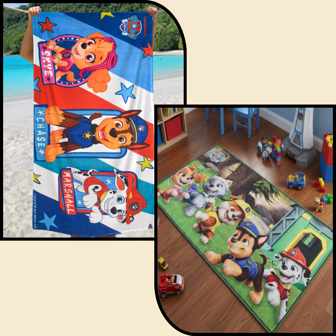 Bright and soft Paw Patrol kids bath towel and kids runner carpet combo by Athom Living, perfect for playrooms and bathrooms, providing comfort and style for your little ones.