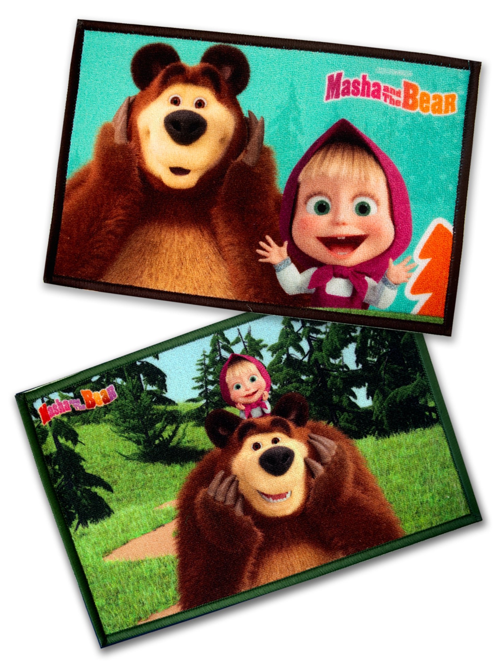 Bright multicolored kids doormat set featuring Masha and The Bear design, durable nylon, anti-skid latex backing, 37x57 cm, Athom Living combo
