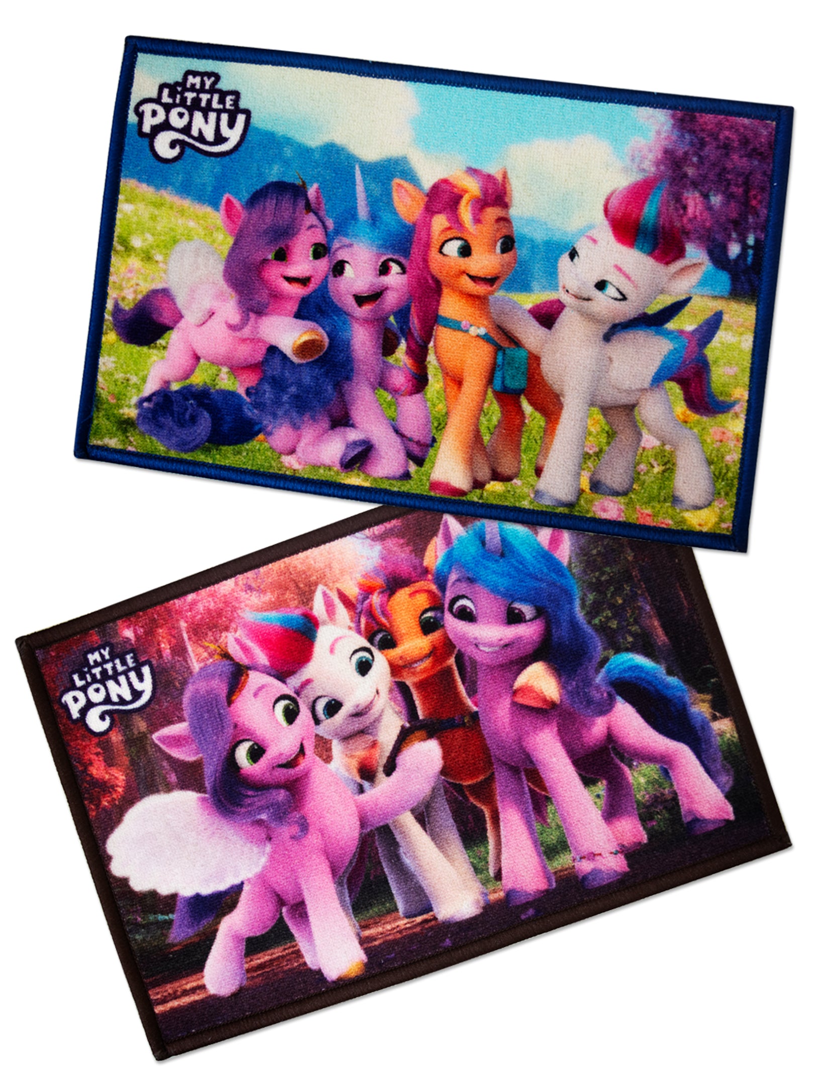 Bright multicoloured My Little Pony printed kids doormats, non-slip latex backing, soft nylon fabric, perfect for children’s room décor, set of 2