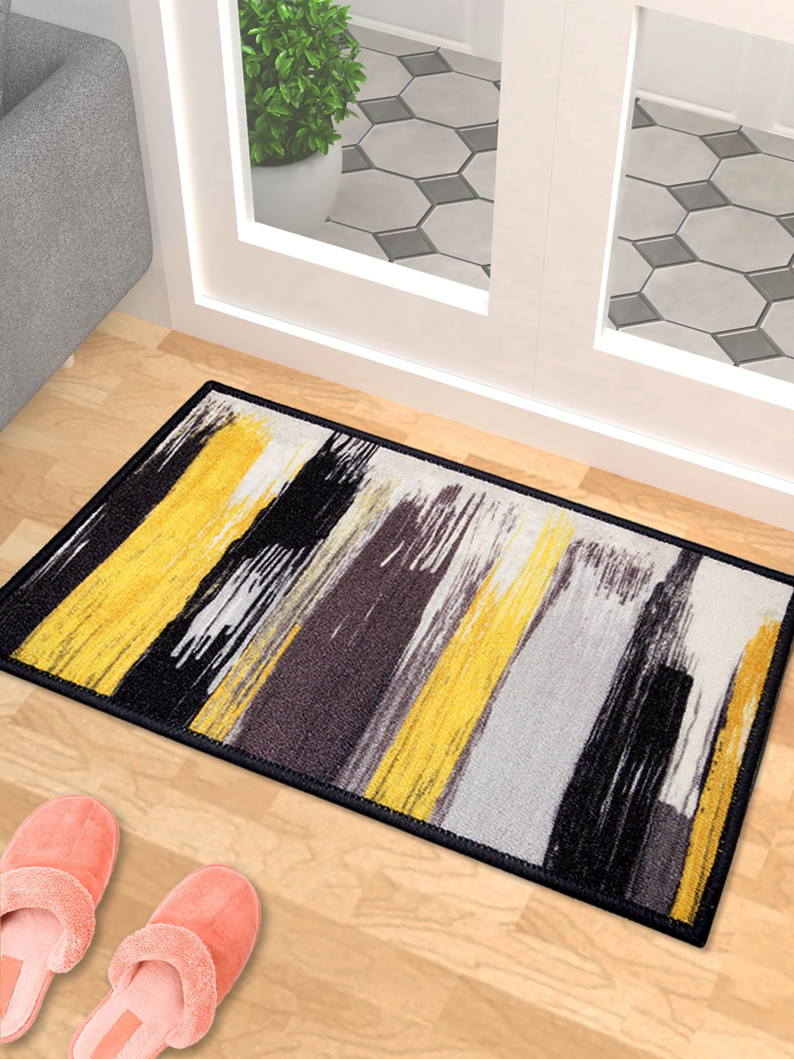 Bright yellow canvas premium anti-slip doormat or bathmat by Athom Living, perfect for home entryways, bathroom floors, and safe slip-resistant surfaces, stylish and durable for daily use.